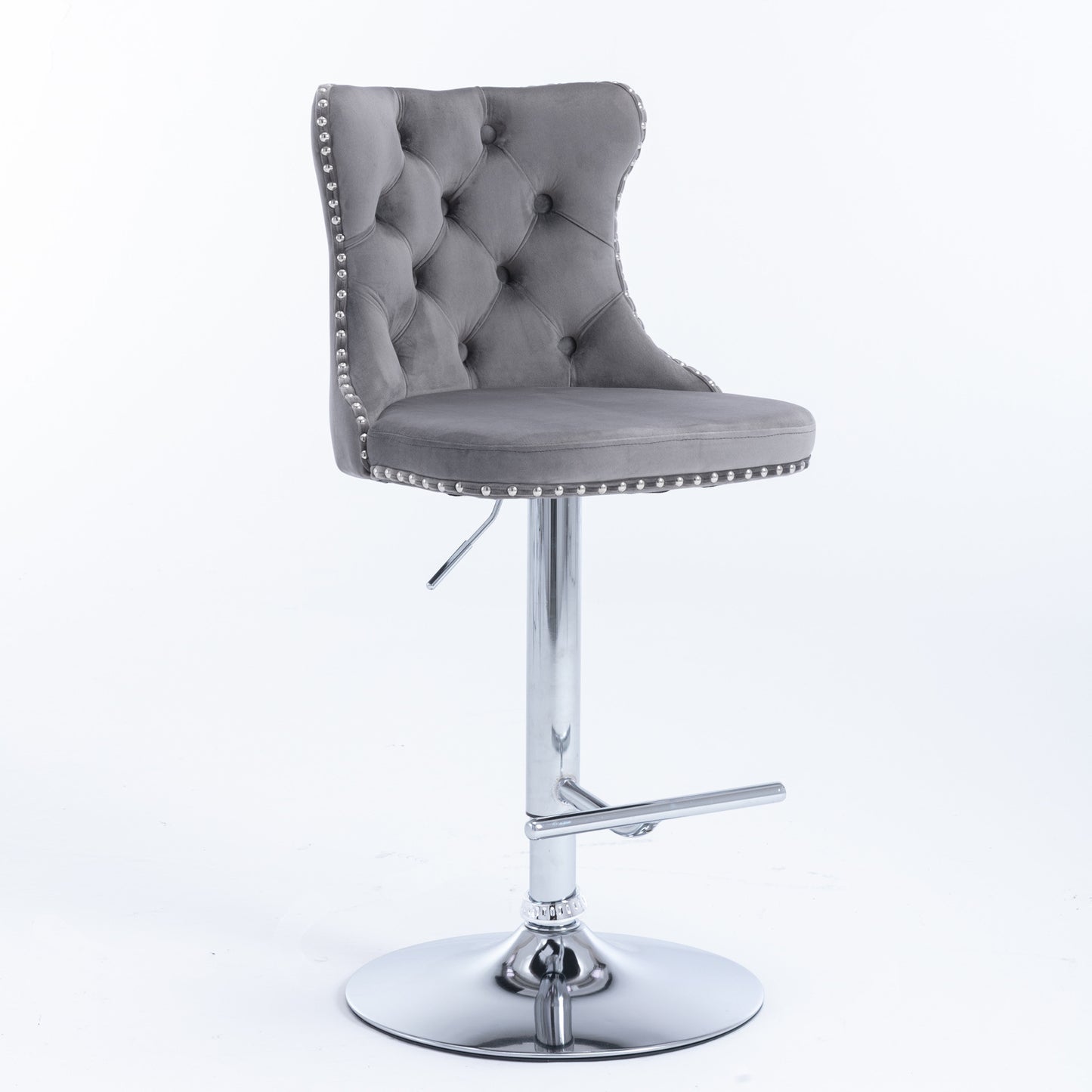 Grey Swivel Velvet Barstools, Chrome base