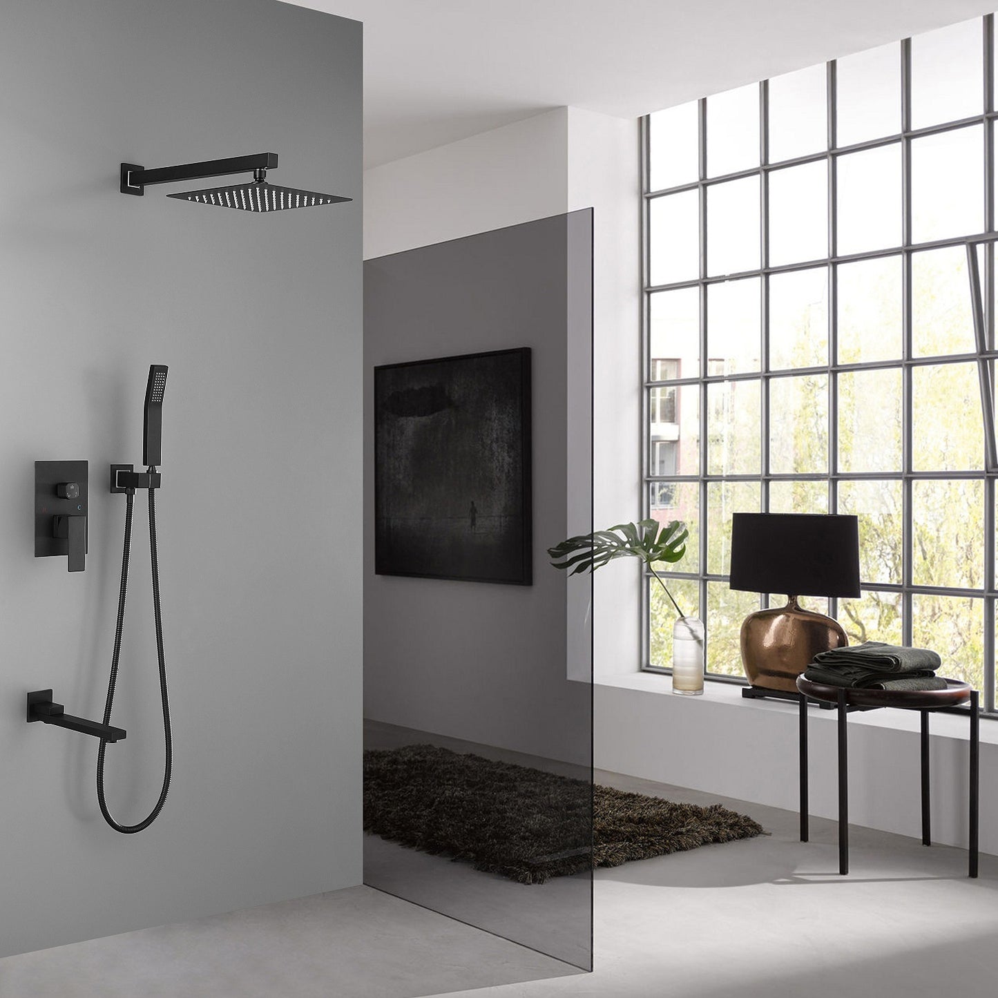 16" Square Bathroom Luxury Rain Mixer Shower Set