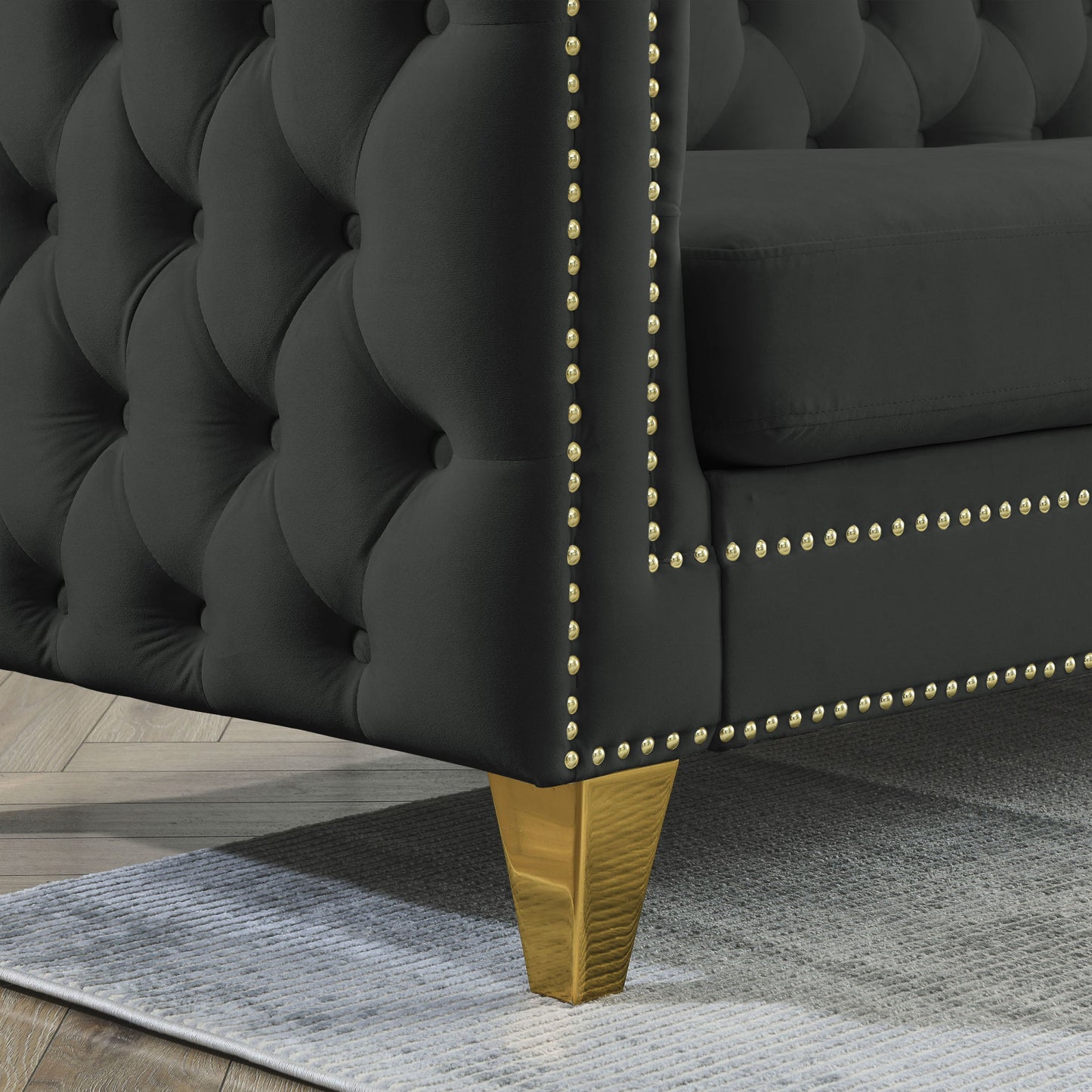 Black Velvet Tufted Sofa