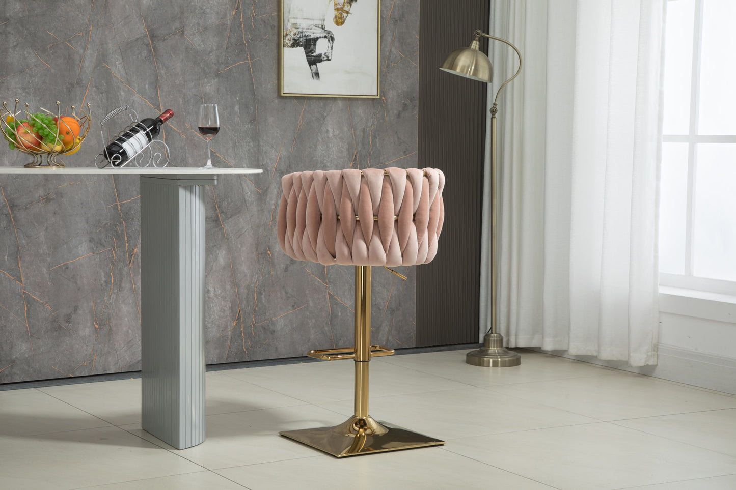 COOLMORE Pink Vintage Bar Stools with Back and Footrest, 2PC Set