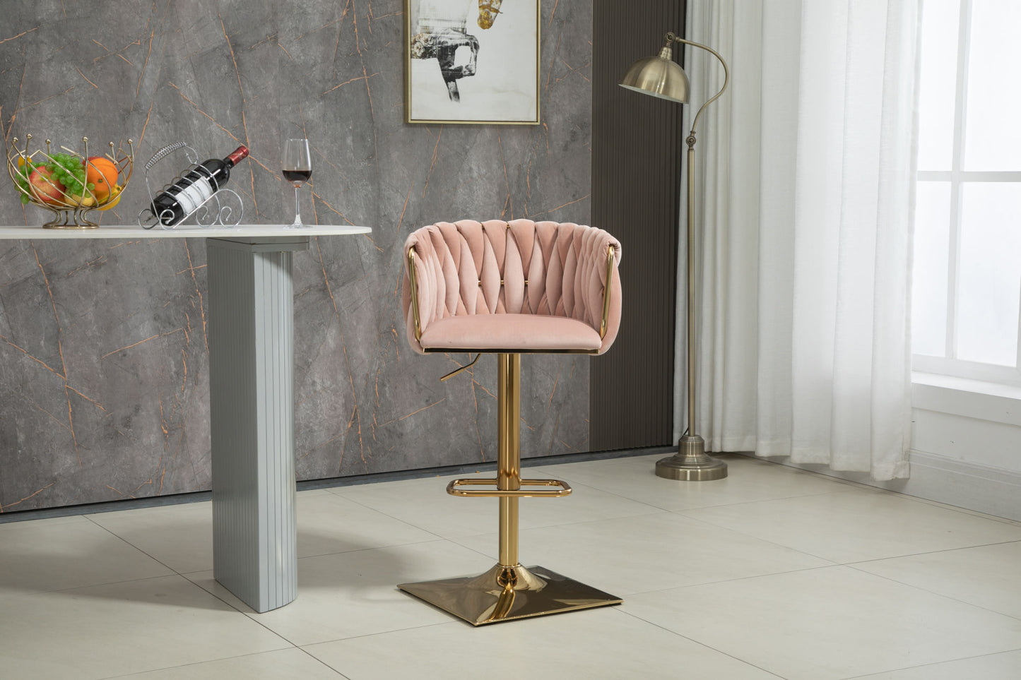 COOLMORE Pink Vintage Bar Stools with Back and Footrest, 2PC Set