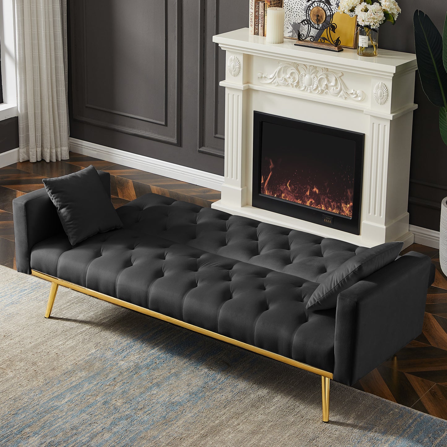 BLACK Convertible Folding Futon Sofa Bed