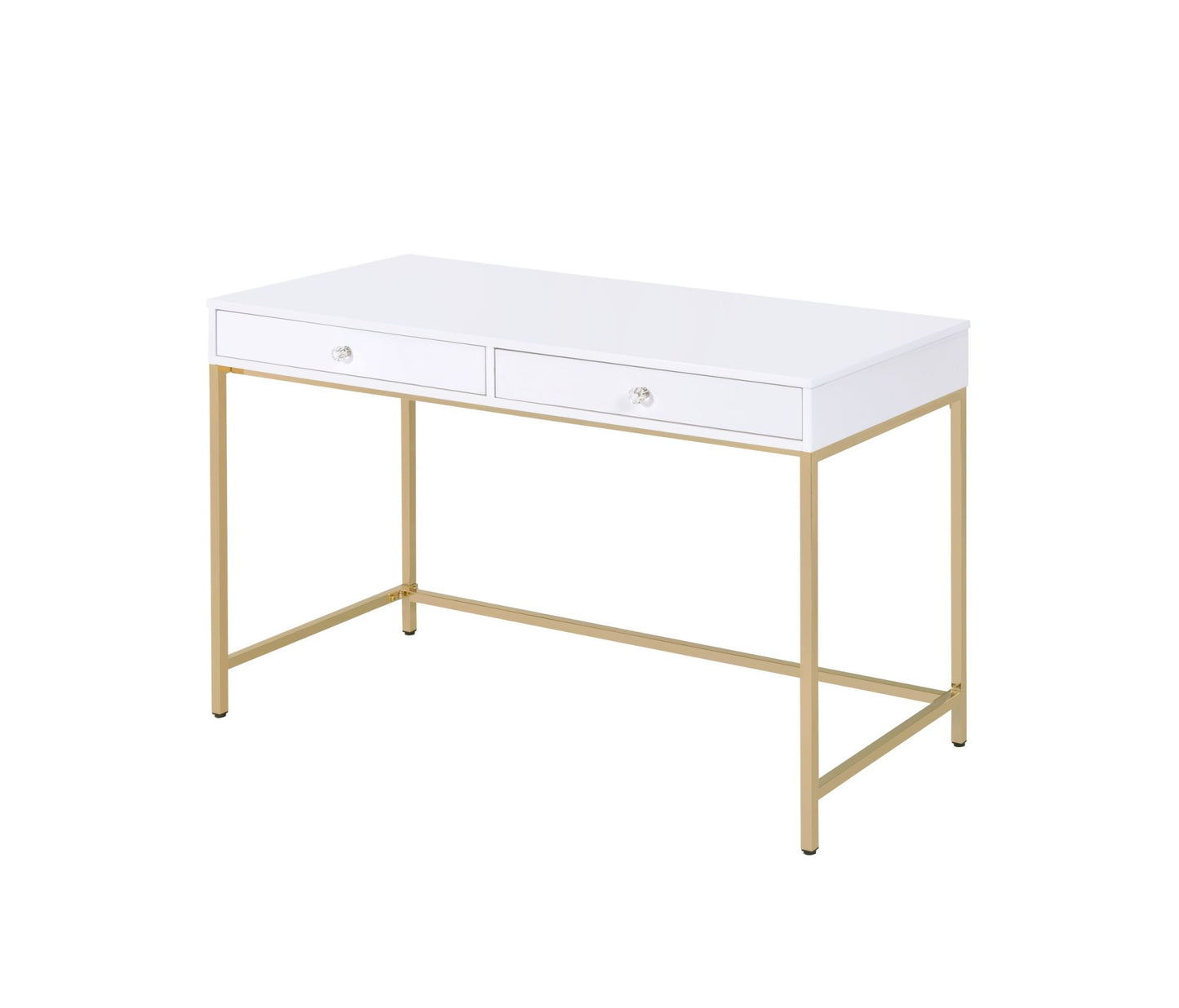 ACME Ottey Vanity Desk in White High Gloss & Gold Finish