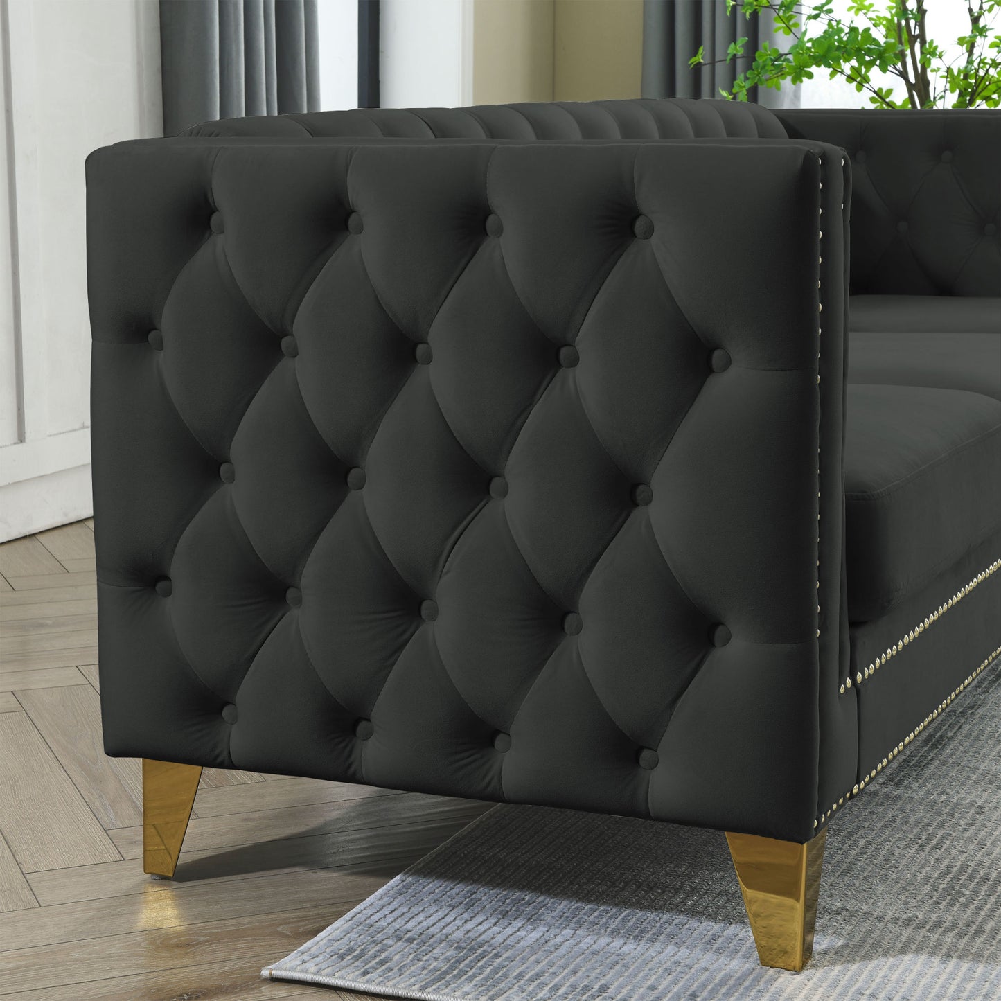 Black Velvet Tufted Sofa