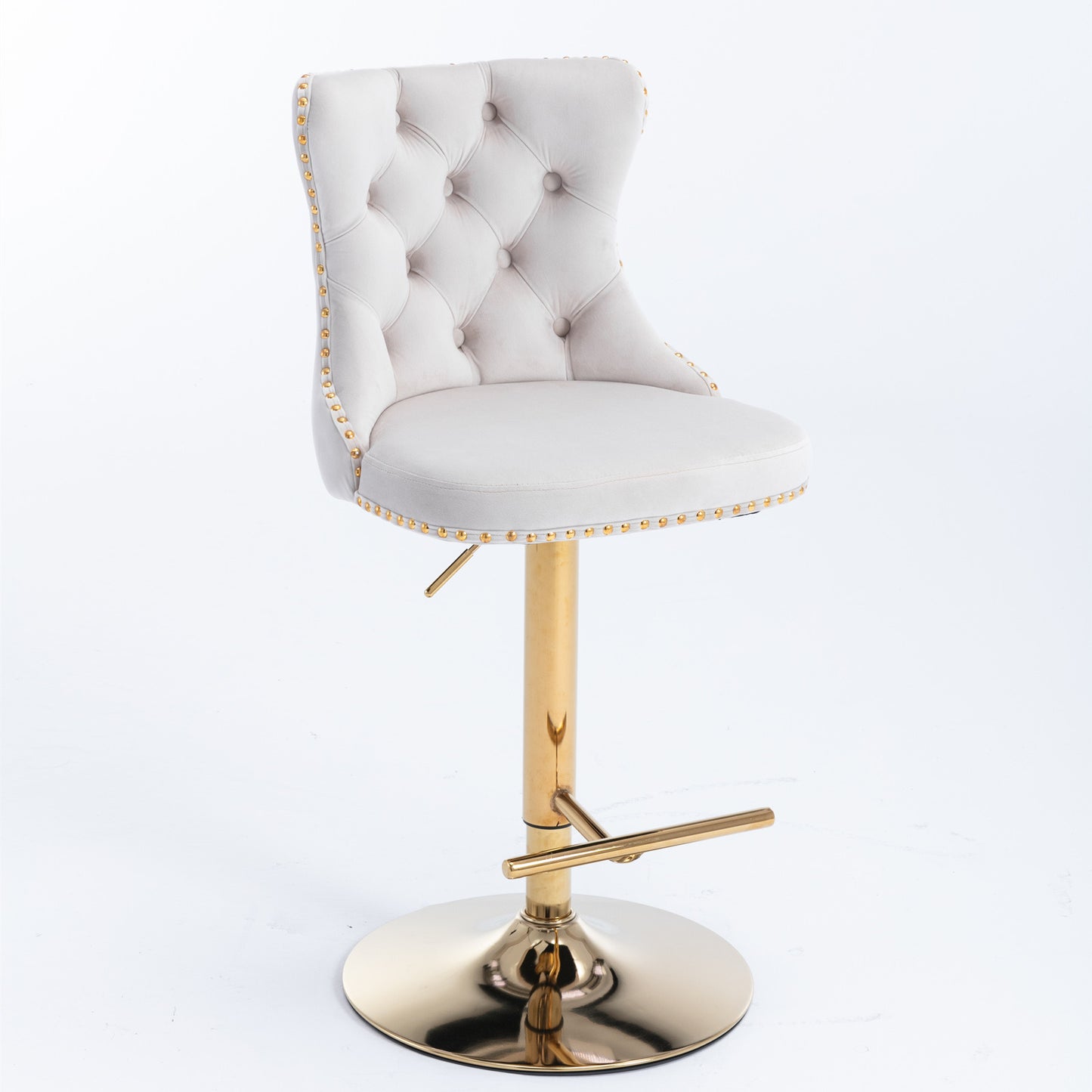 Beige Golden Swivel Velvet Barstools, Set of 2)