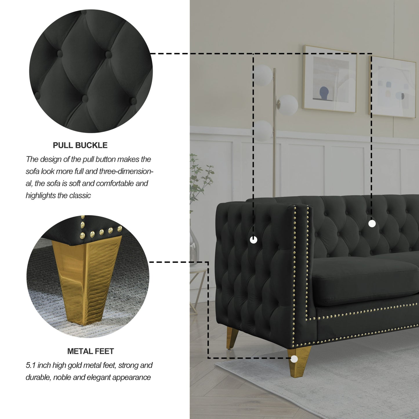 Black Velvet Tufted Sofa