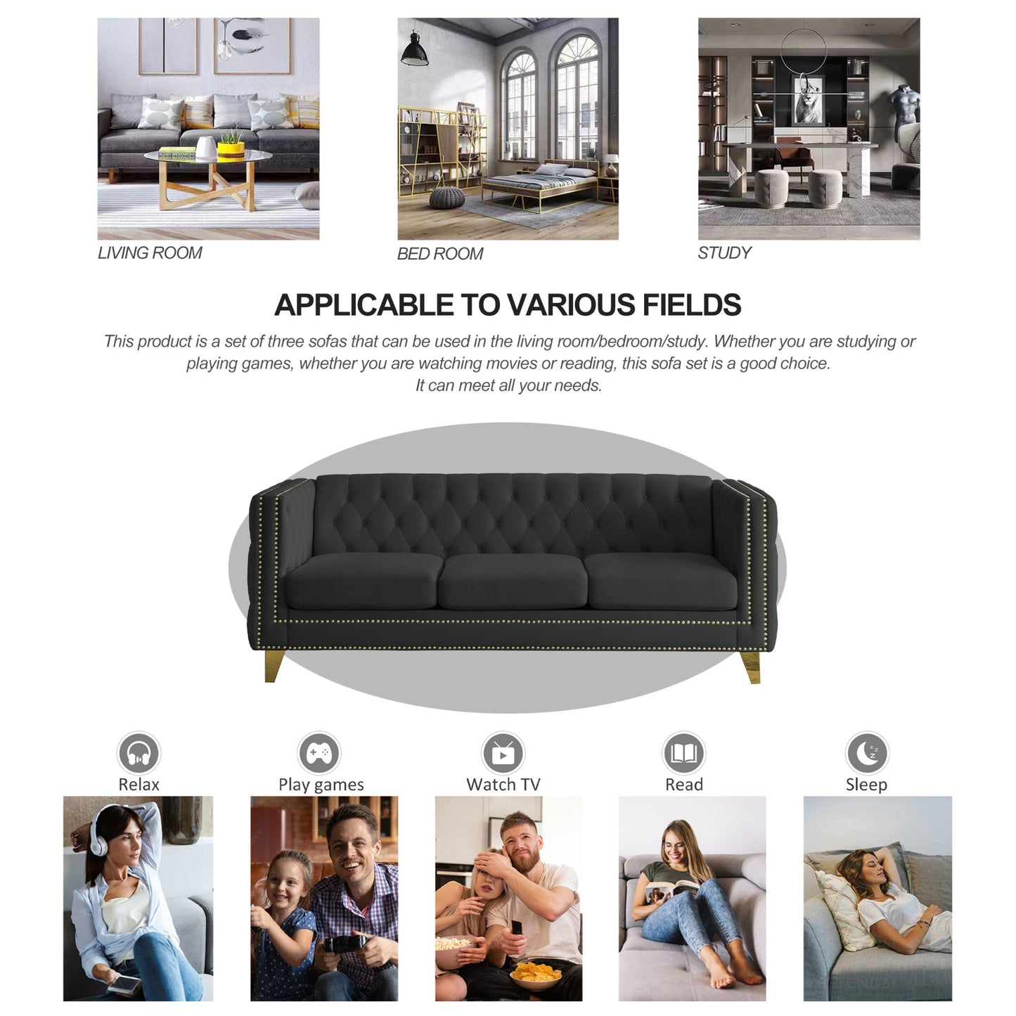 Black Velvet Tufted Sofa