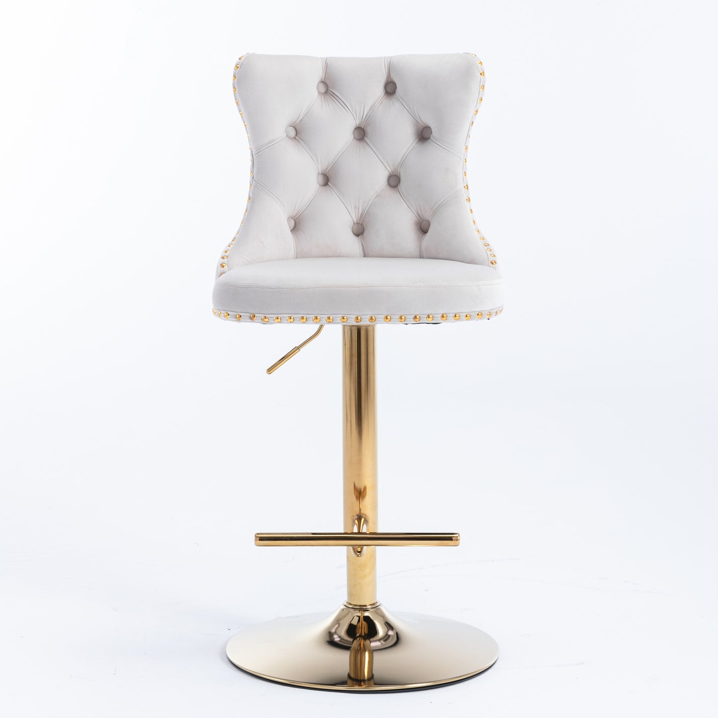 Beige Golden Swivel Velvet Barstools, Set of 2)