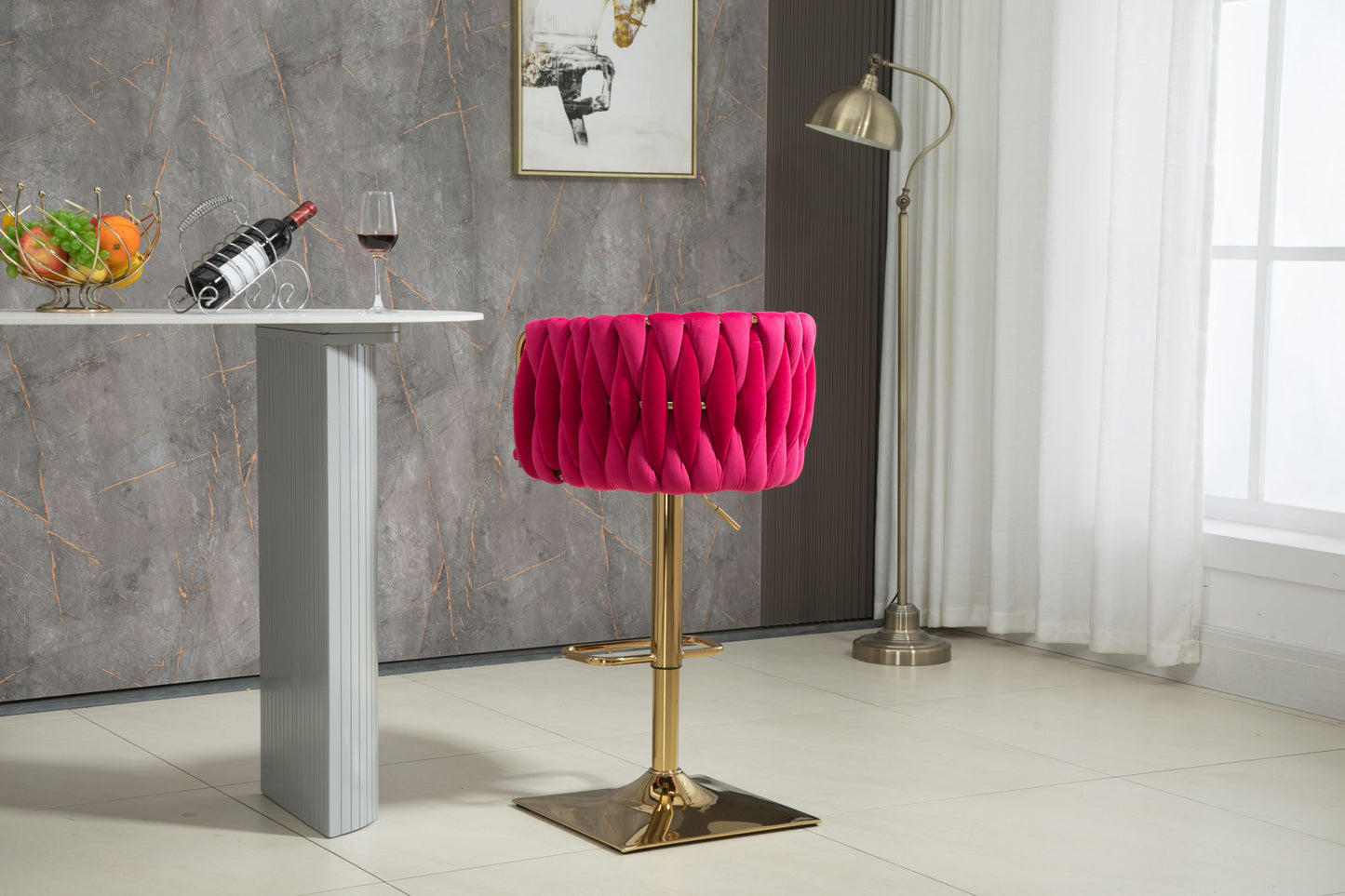 COOLMORE Rose Red Vintage Bar Stools with Back and Footrest, 2PC Set