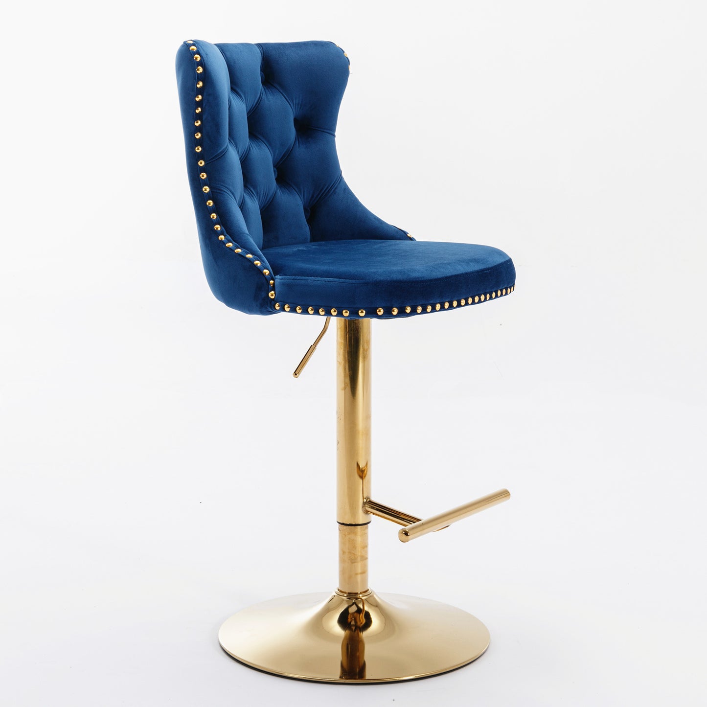 Blue Golden Swivel Velvet Barstools, Set of 2
