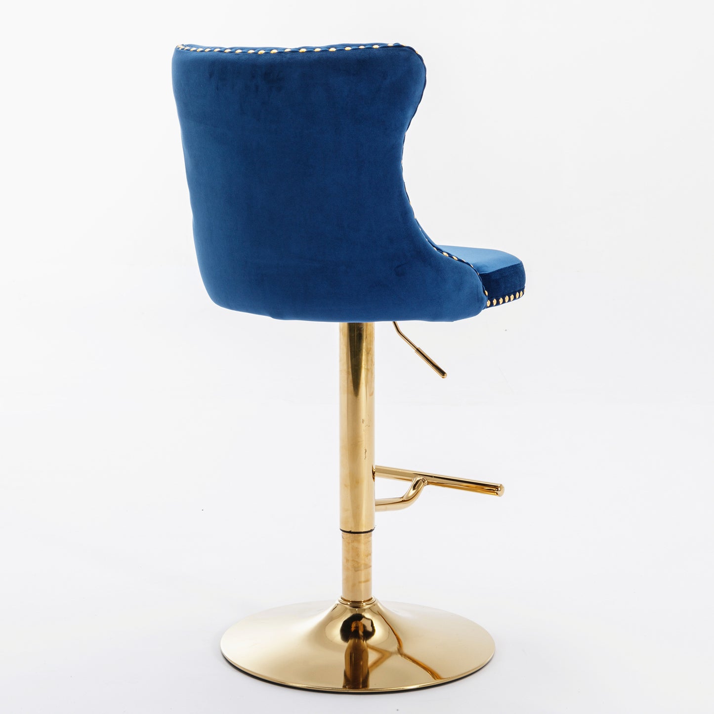Blue Golden Swivel Velvet Barstools, Set of 2