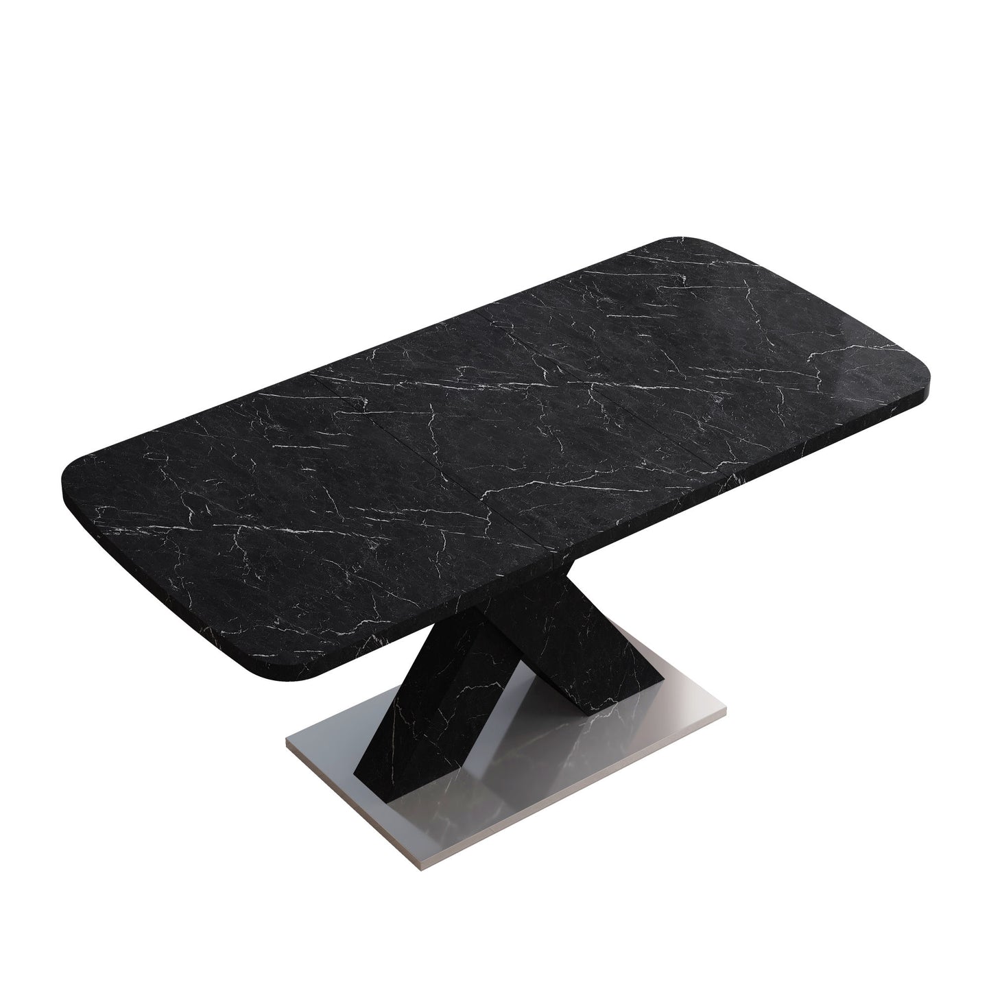 Black Marble Modern Square Dining Table. Metal Base