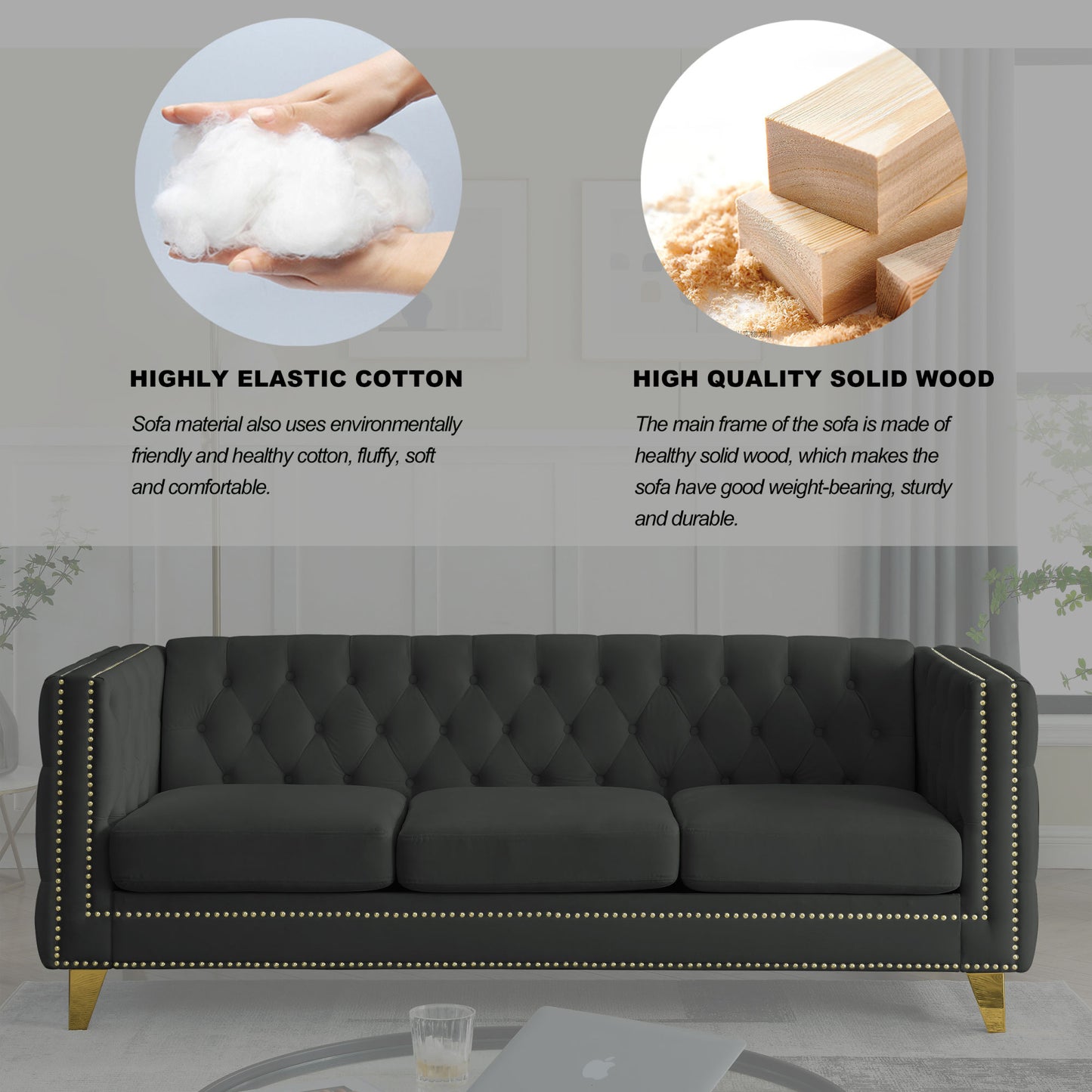 Black Velvet Tufted Sofa