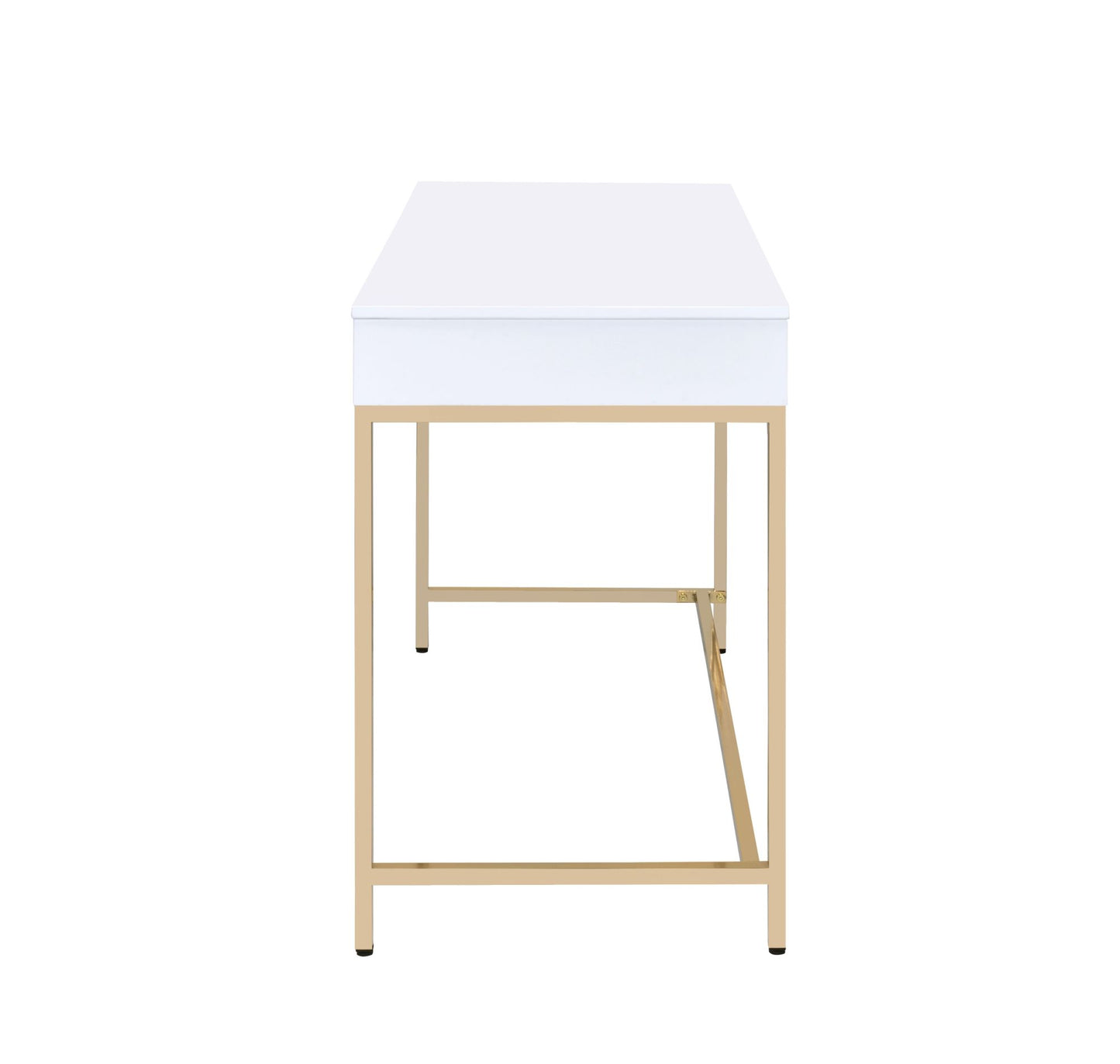 ACME Ottey Vanity Desk in White High Gloss & Gold Finish