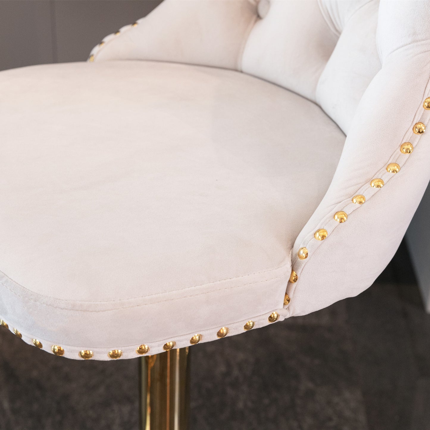 Beige Golden Swivel Velvet Barstools, Set of 2)