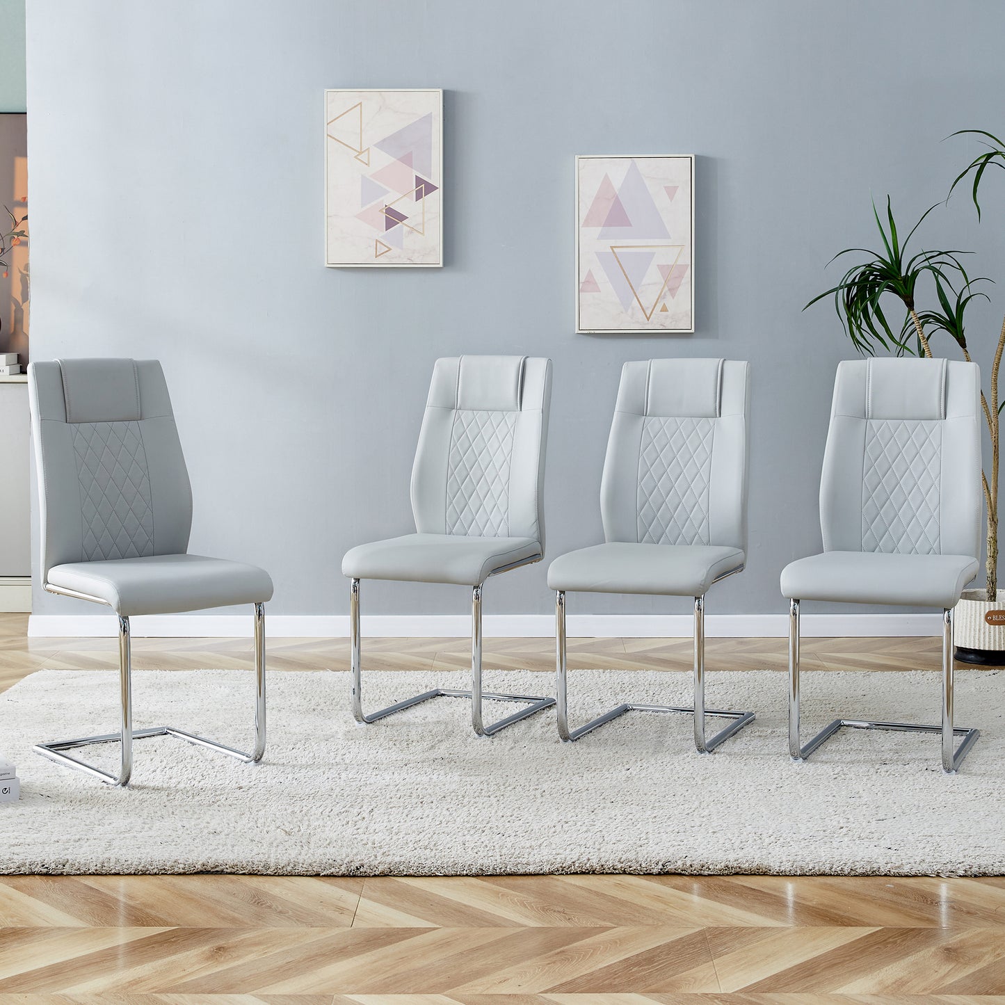 Light Grey Faux Leather Cushioned Chairs, set of 6
