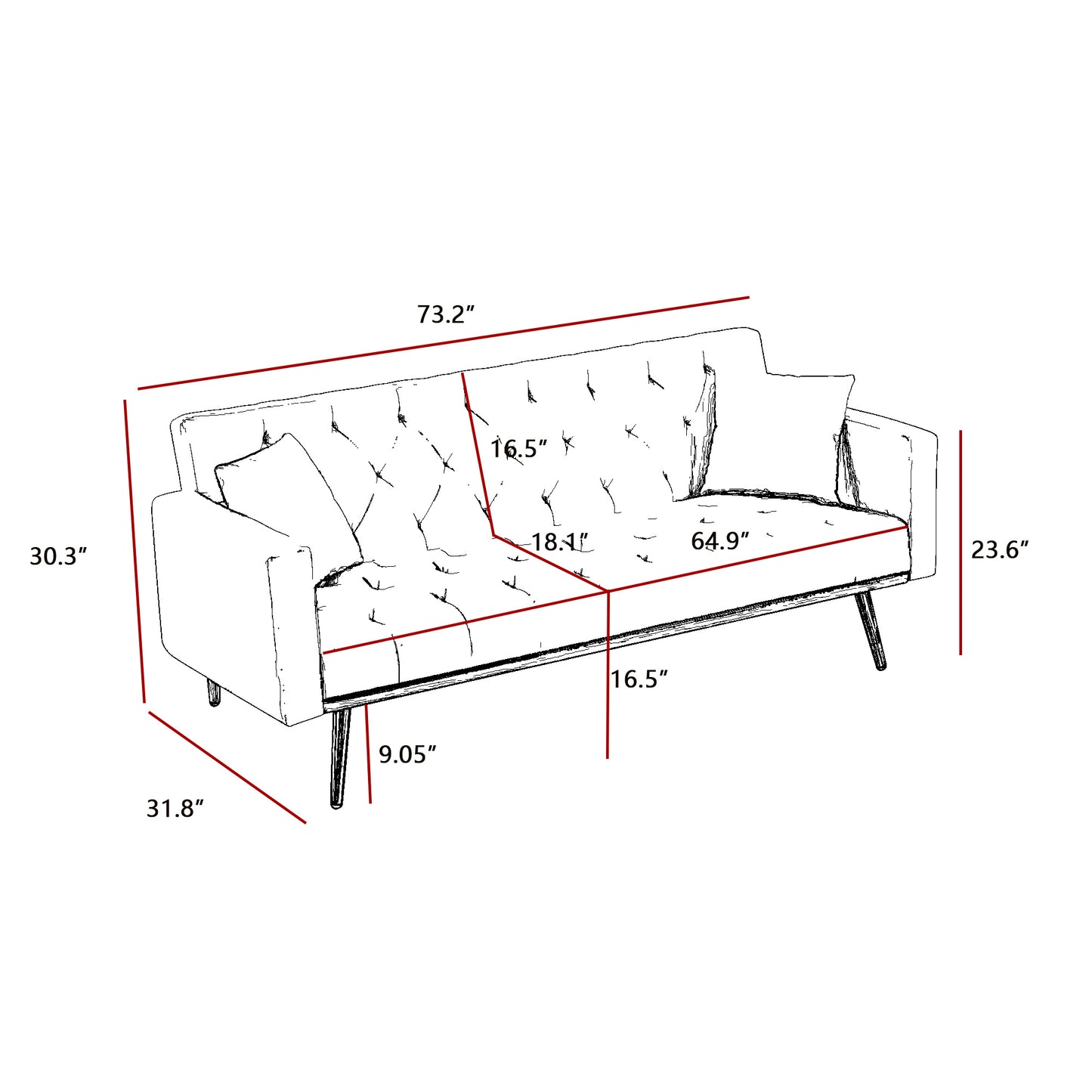 BLACK Convertible Folding Futon Sofa Bed