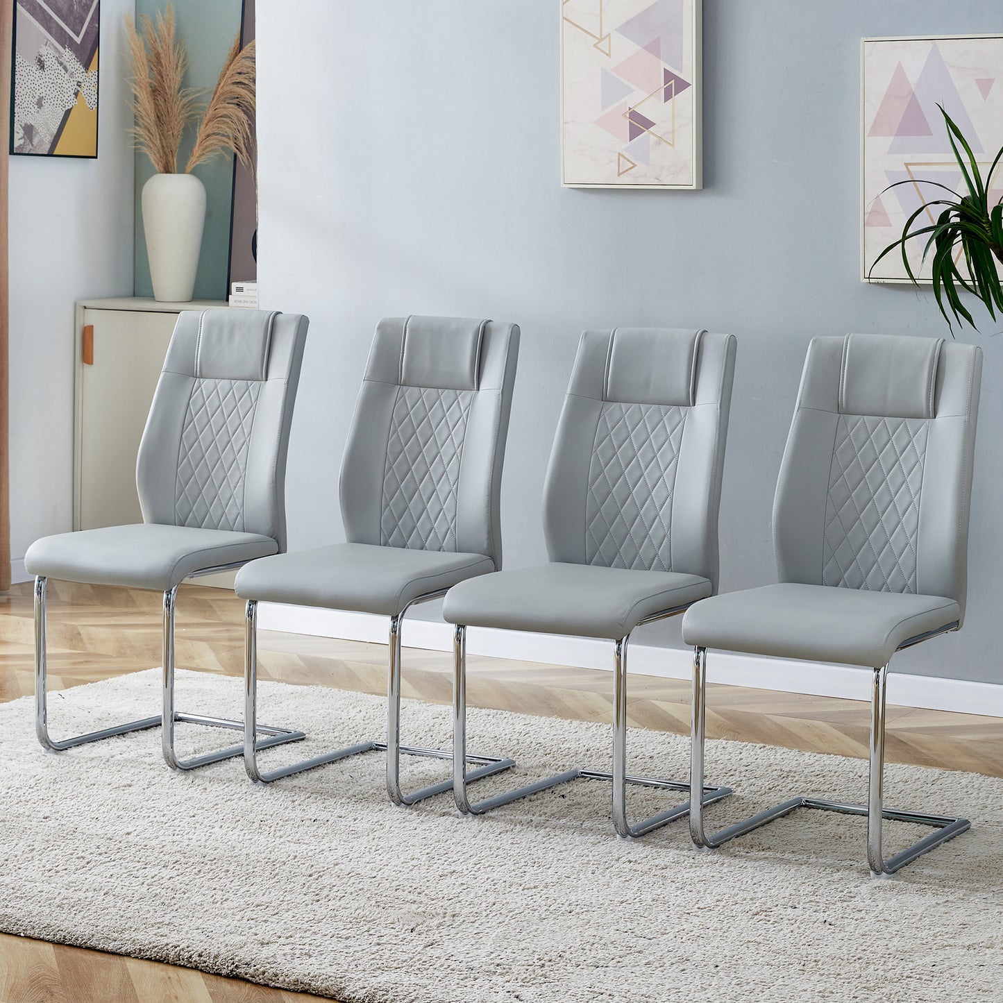 Light Grey Faux Leather Cushioned Chairs, set of 6
