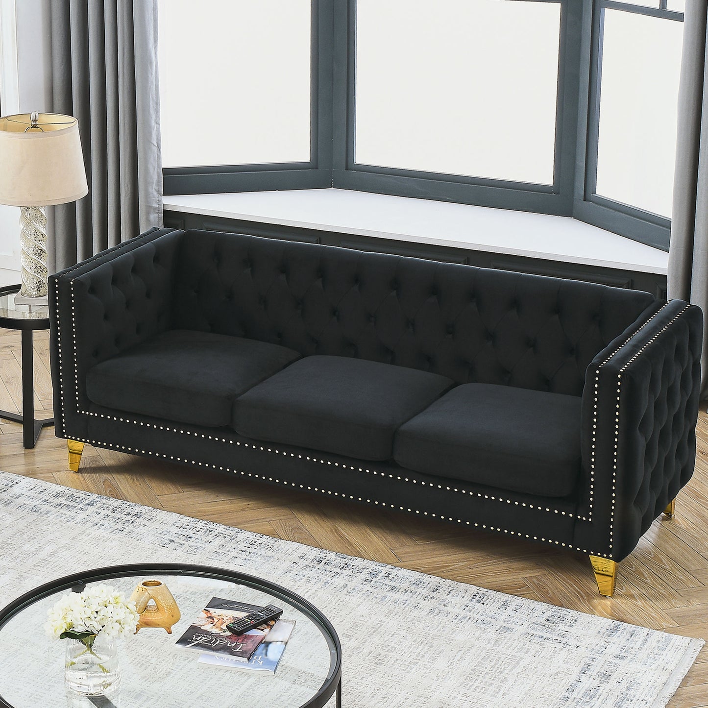Black Velvet Tufted Sofa