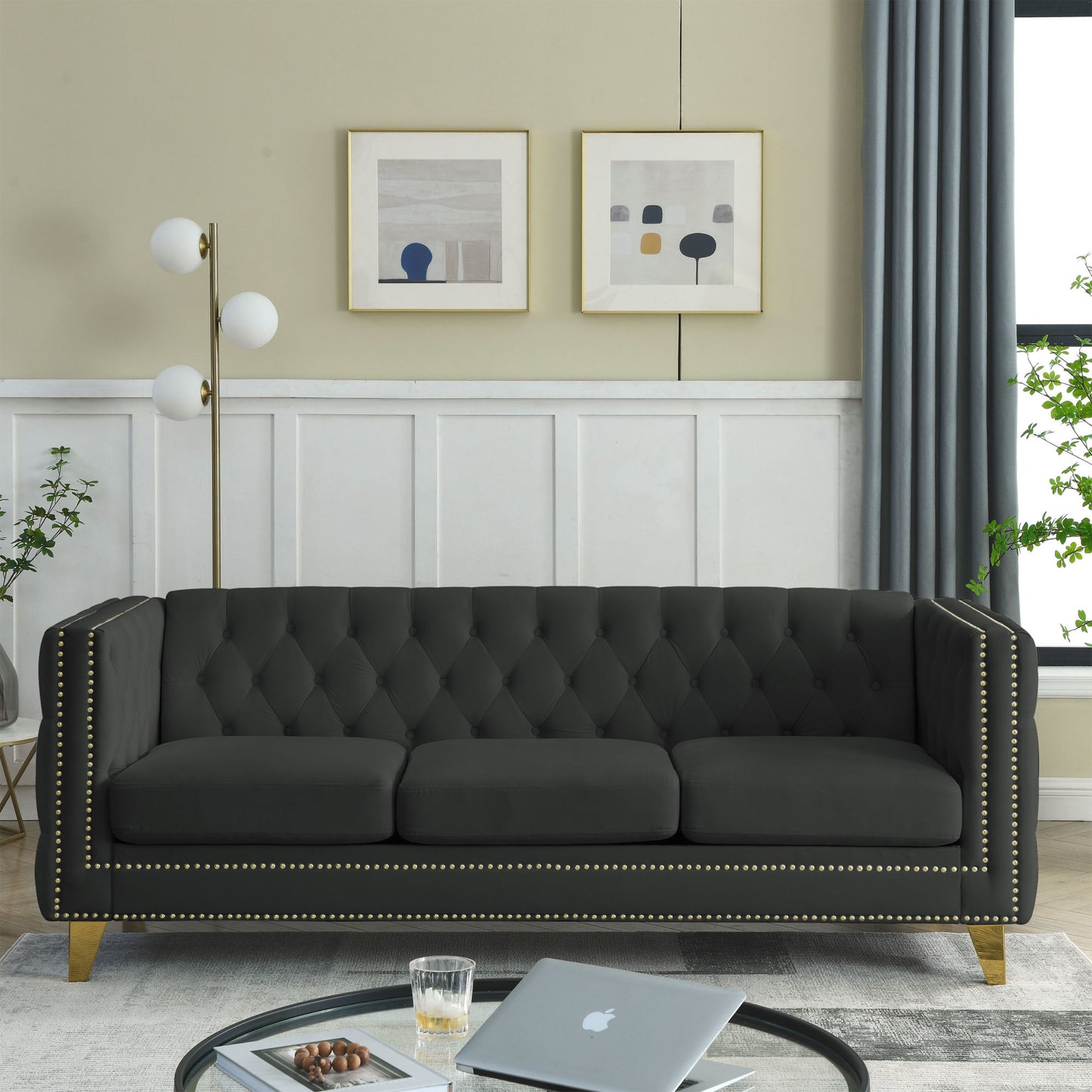 Black Velvet Tufted Sofa