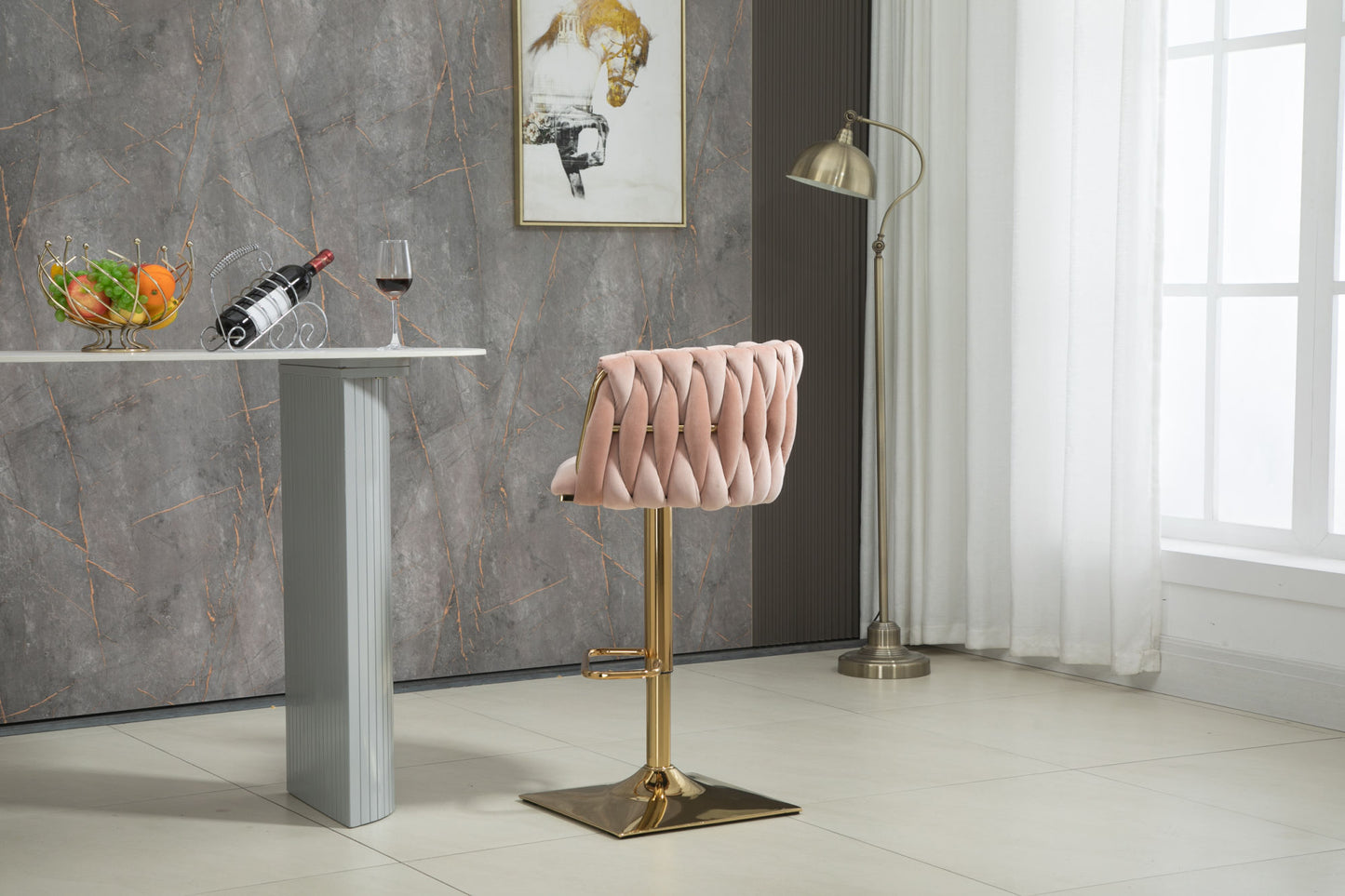 COOLMORE Pink Vintage Bar Stools with Back and Footrest, 2PC Set
