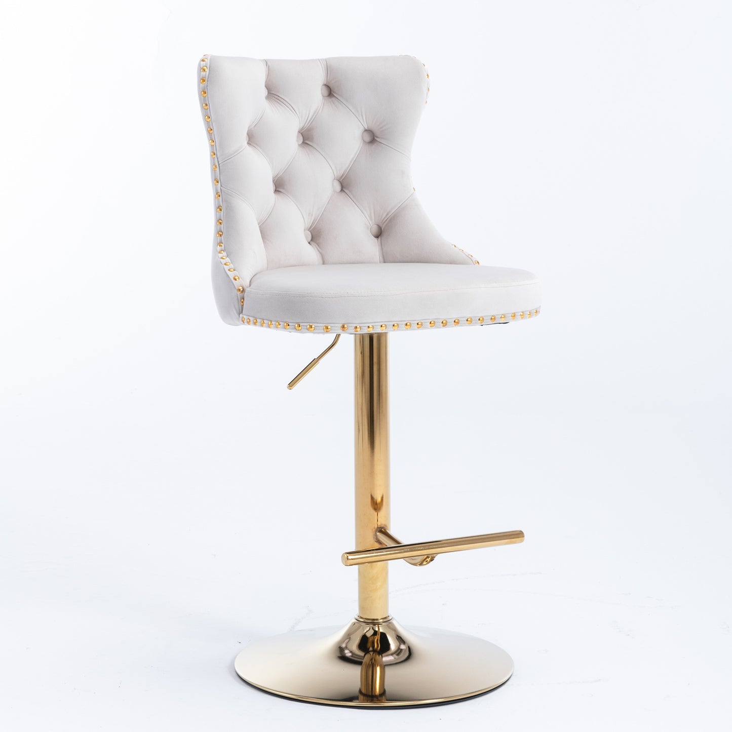 Beige Golden Swivel Velvet Barstools, Set of 2)