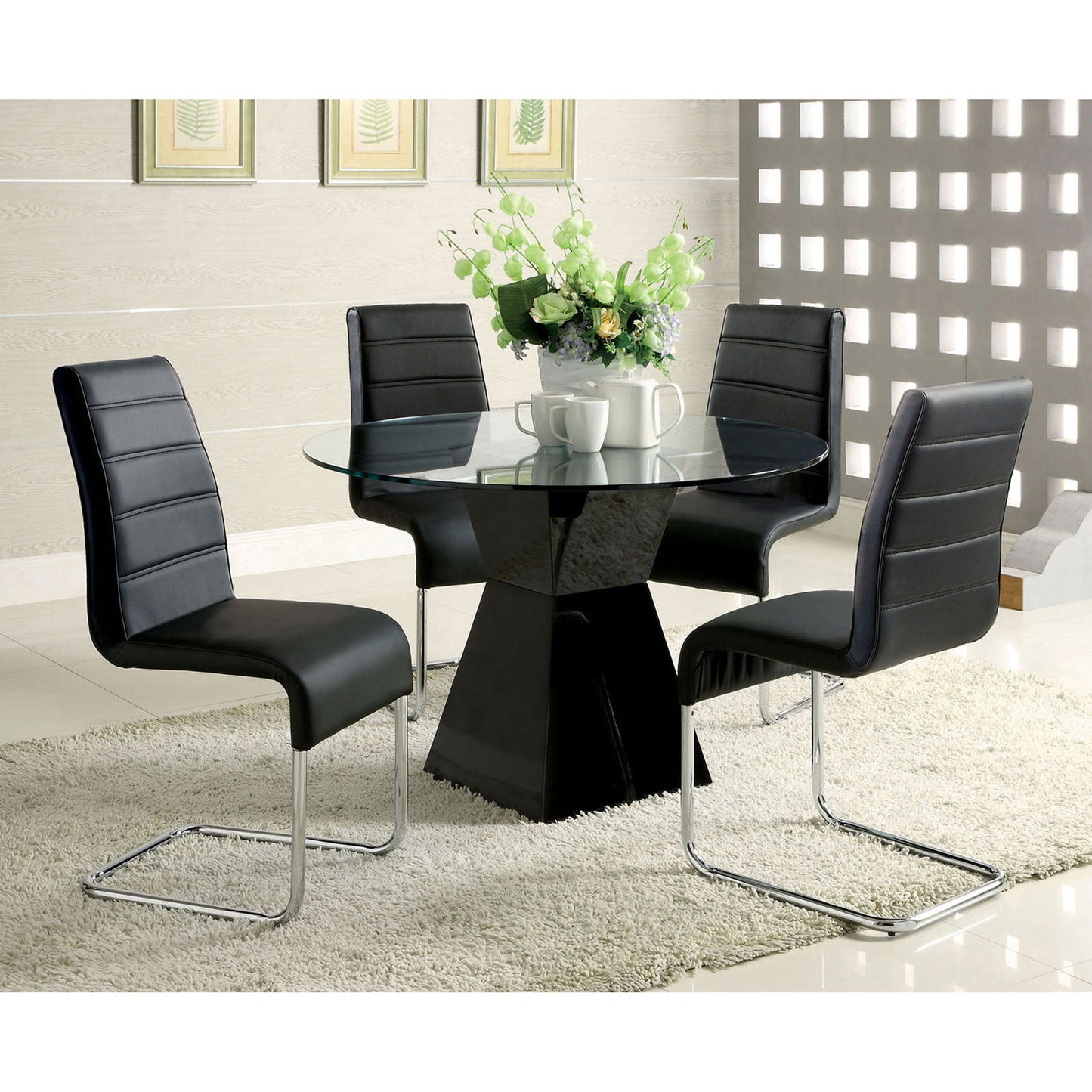 Contemporary Black Padded Leatherette 2pc Side Chairs Set