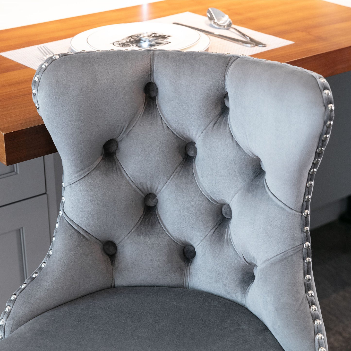 Grey Swivel Velvet Barstools, Chrome base