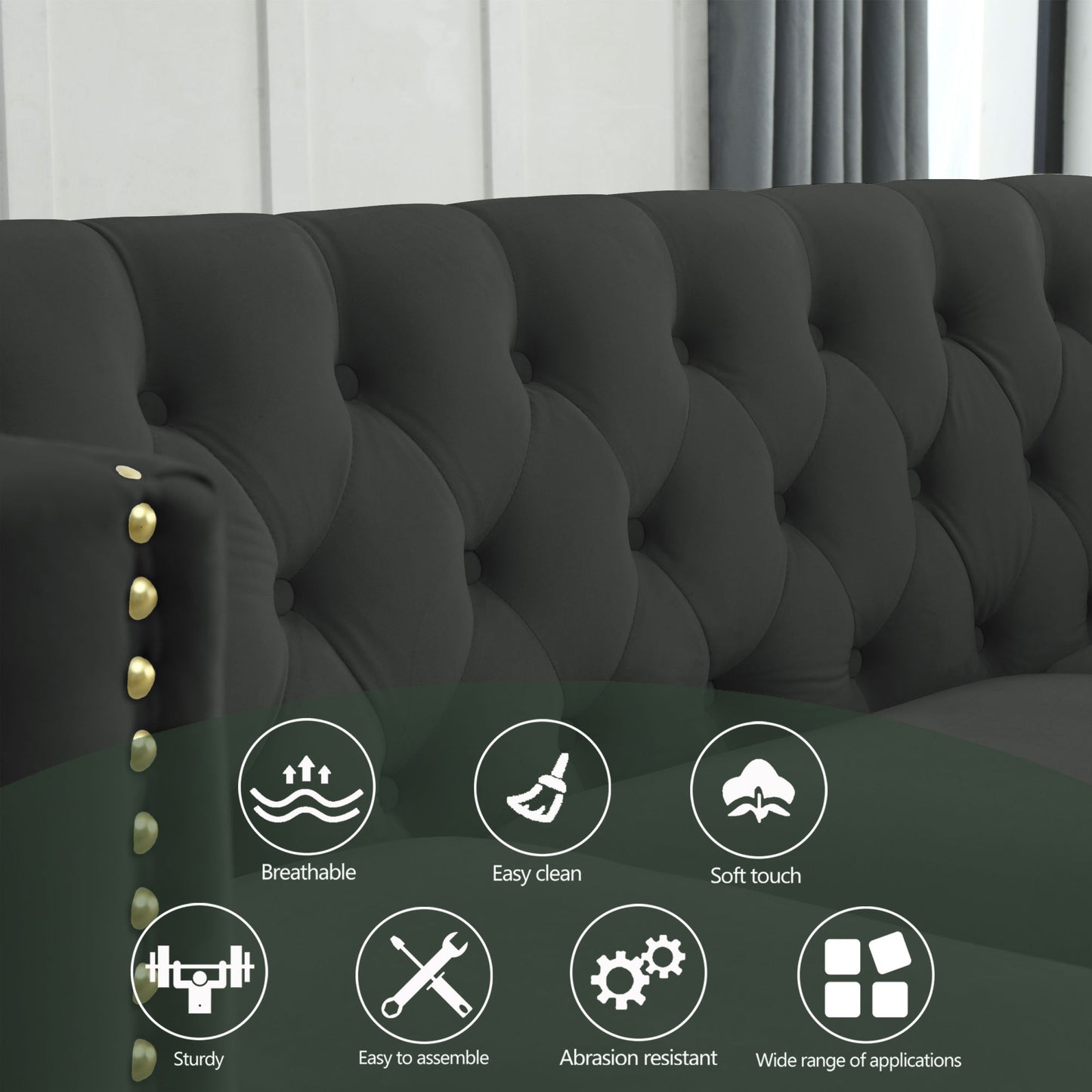 Black Velvet Tufted Sofa
