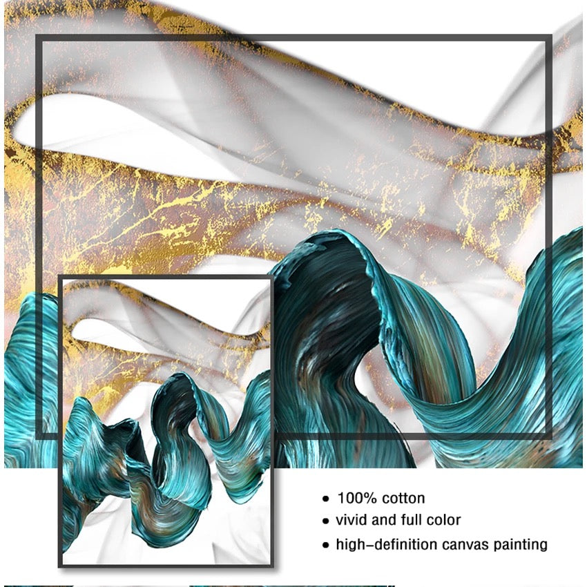 Blue & Gold Swirl Art Canvas