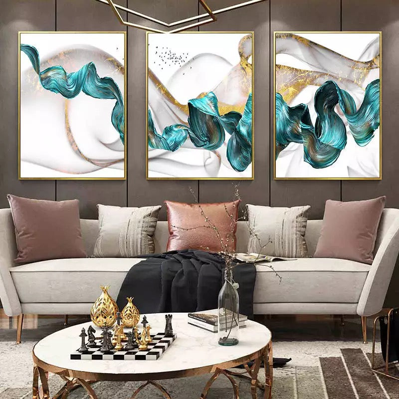 Blue & Gold Swirl Art Canvas