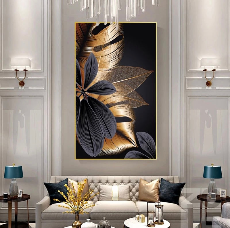 Black Gold Leaf Canvas