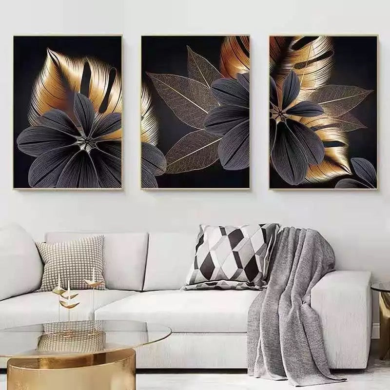 Black Gold Leaf Canvas