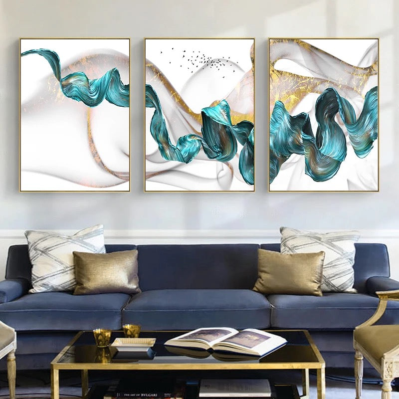 Blue & Gold Swirl Art Canvas