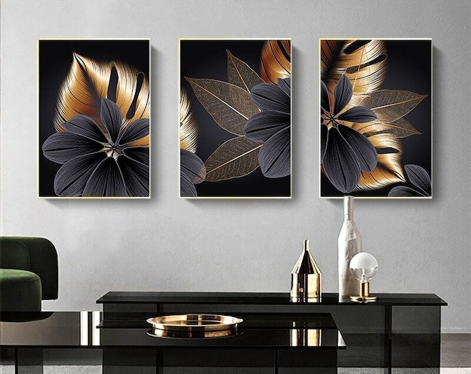 Black Gold Leaf Canvas