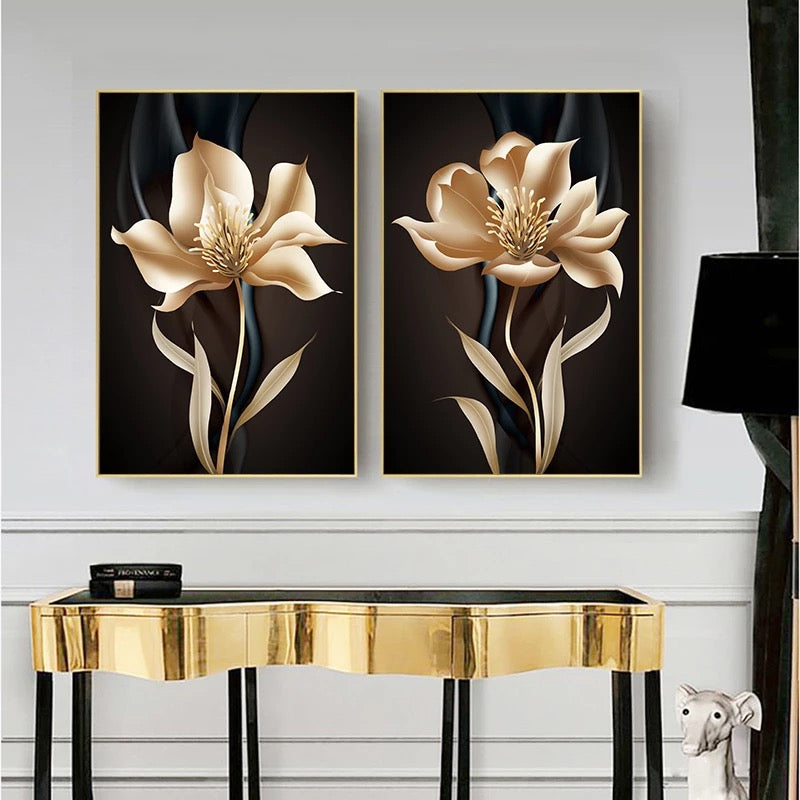 Black Gold Flower Canvas