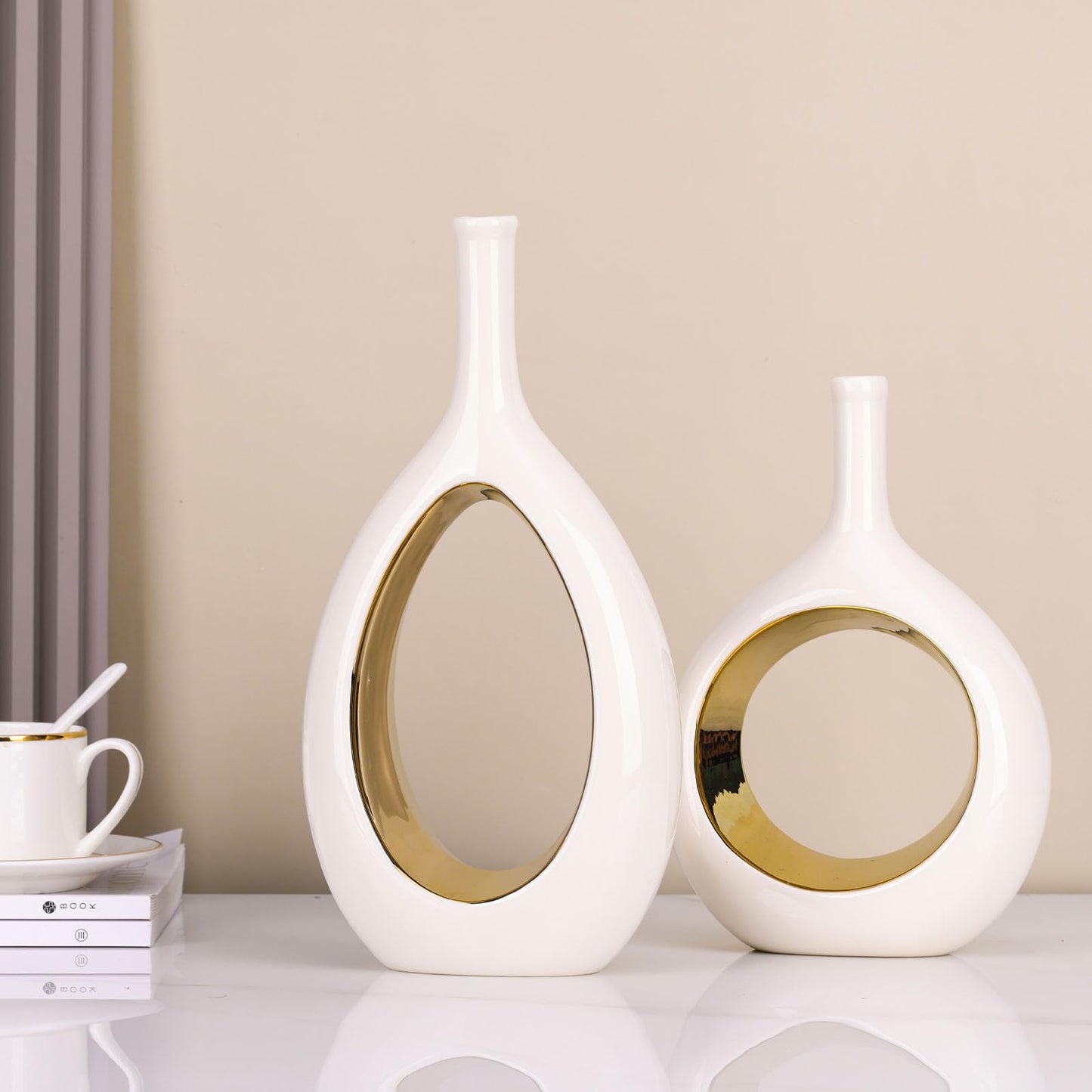 Glossy Gold Ceramic Vase,2 pc