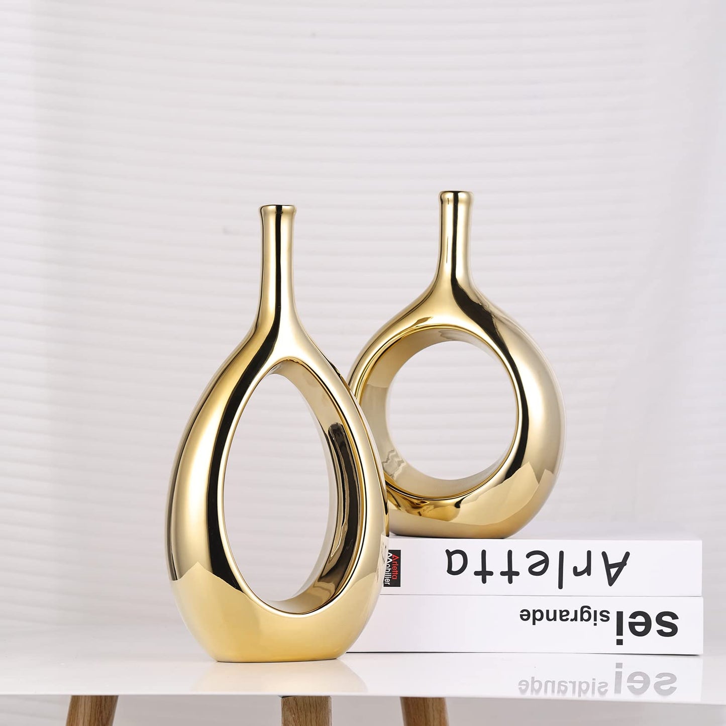 Glossy Gold Ceramic Vase,2 pc