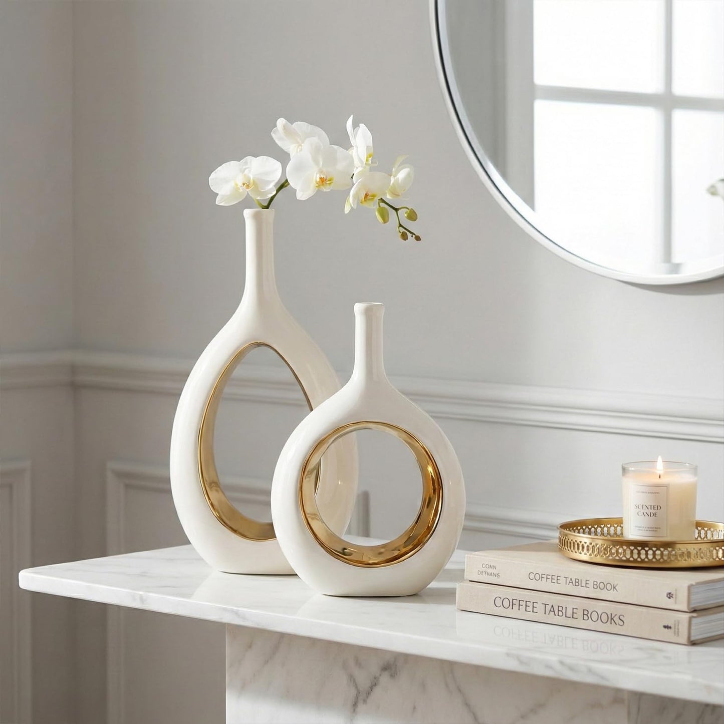 Glossy Gold Ceramic Vase,2 pc