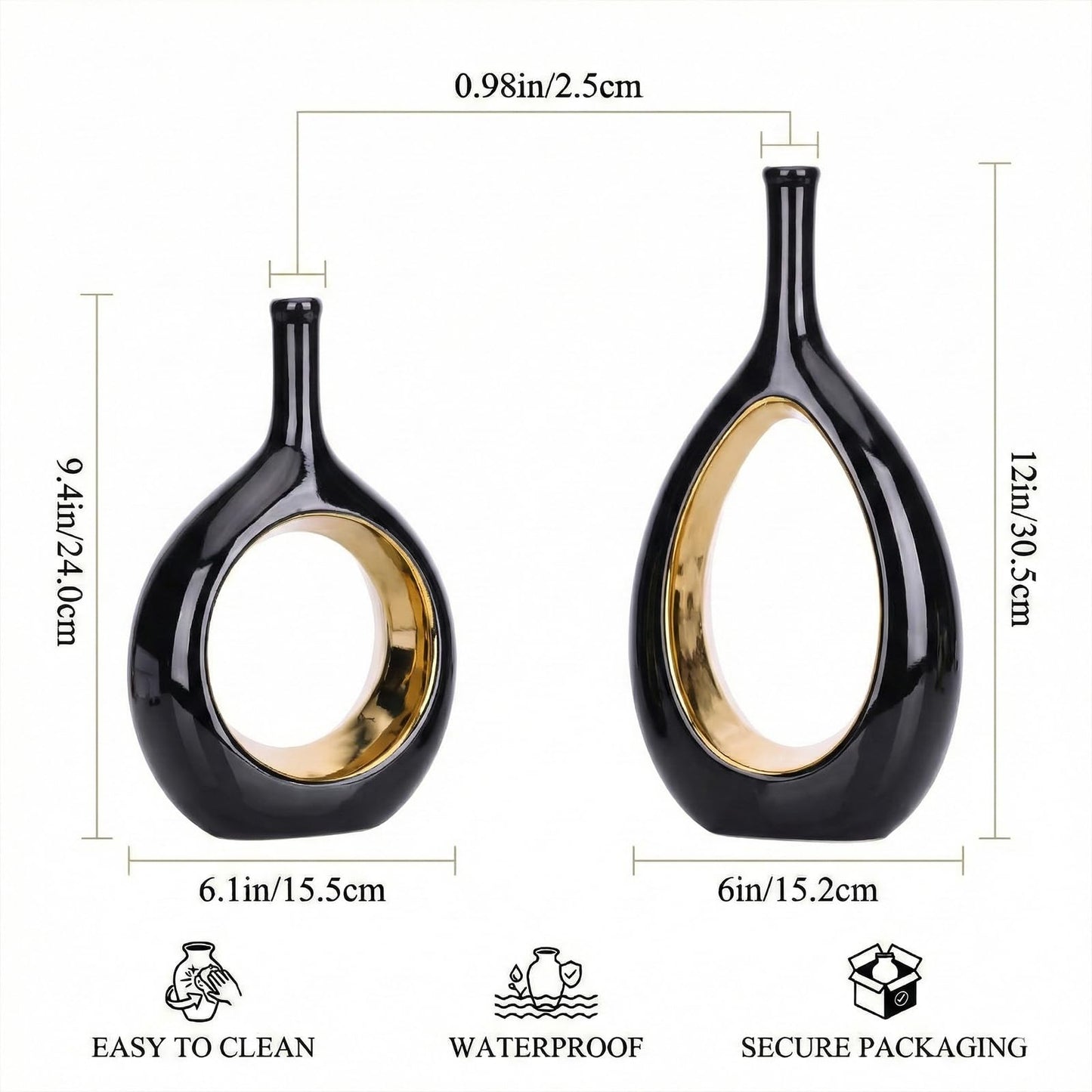 Glossy Gold Ceramic Vase,2 pc