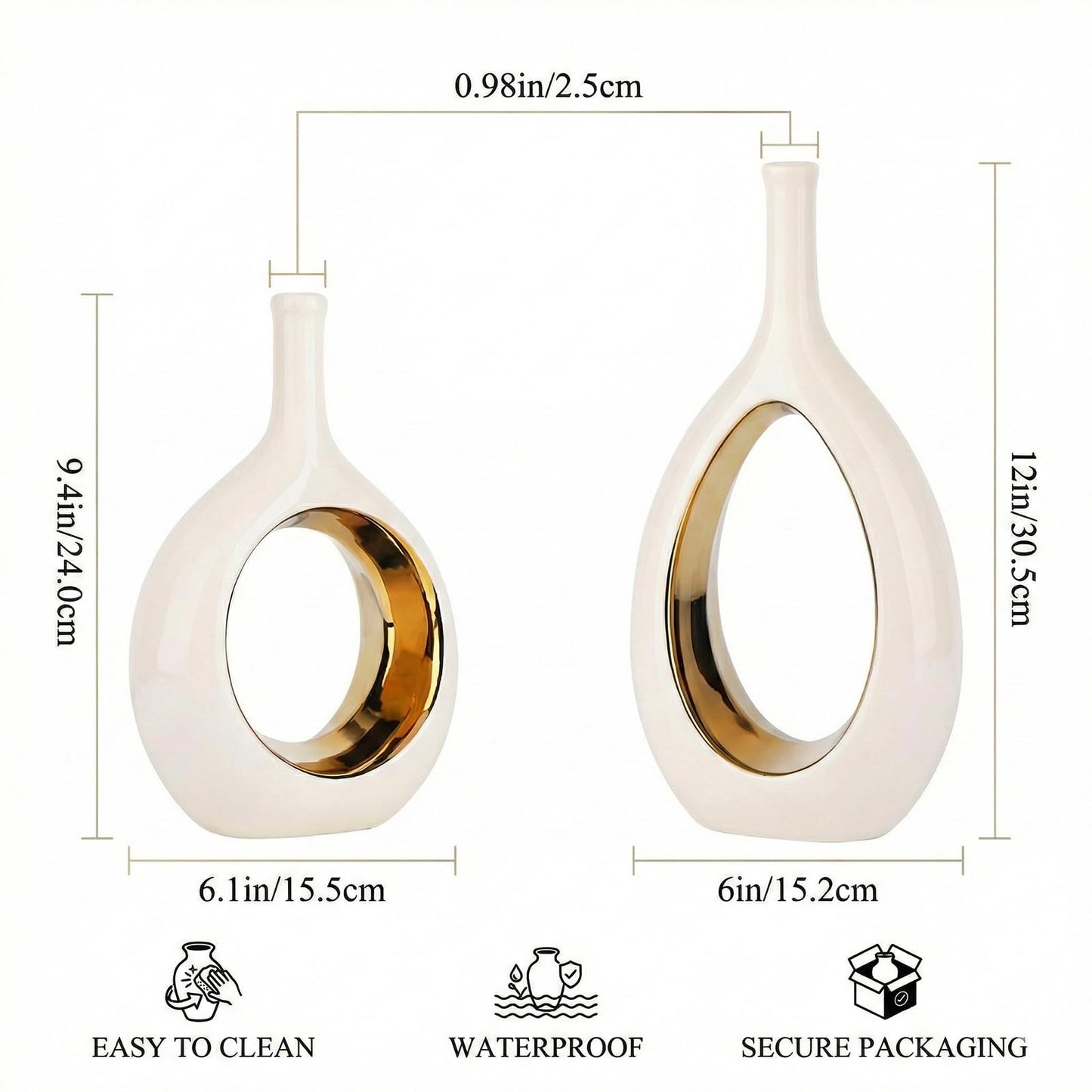 Glossy Gold Ceramic Vase,2 pc