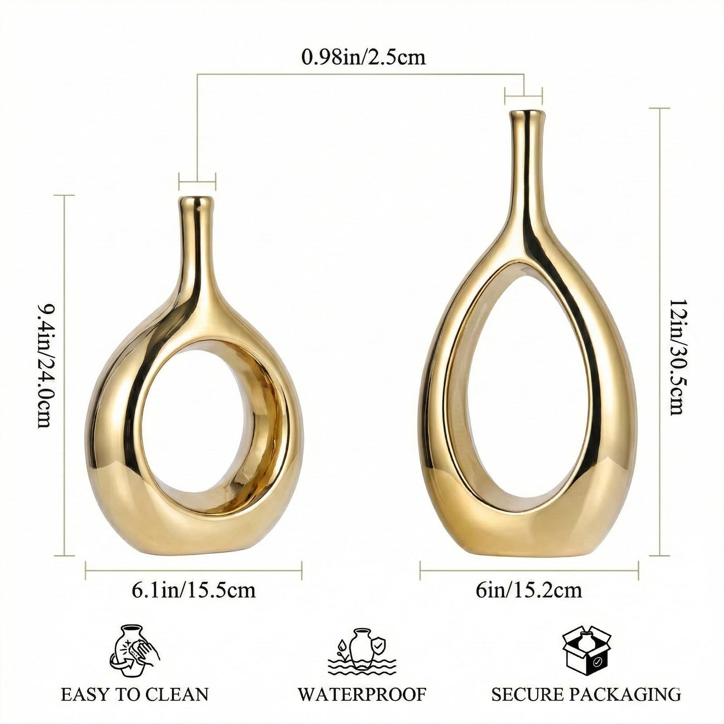 Glossy Gold Ceramic Vase,2 pc