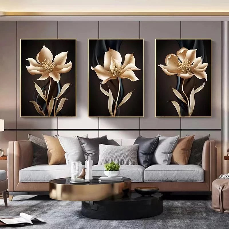 Black Gold Flower Canvas