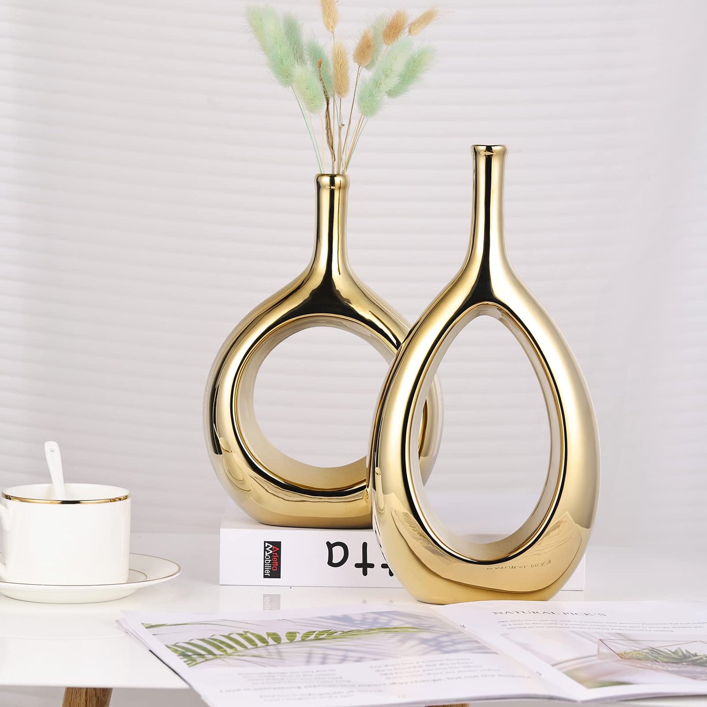 Glossy Gold Ceramic Vase,2 pc