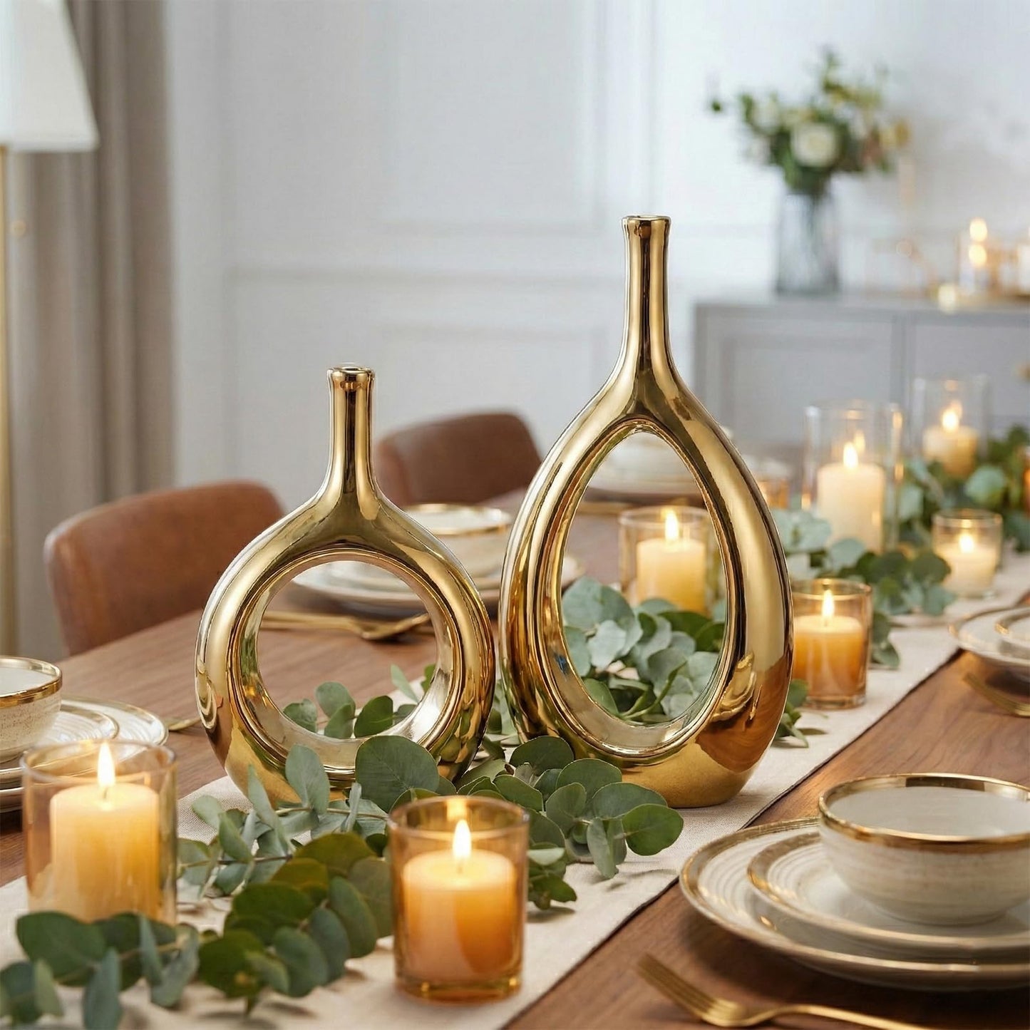 Glossy Gold Ceramic Vase,2 pc
