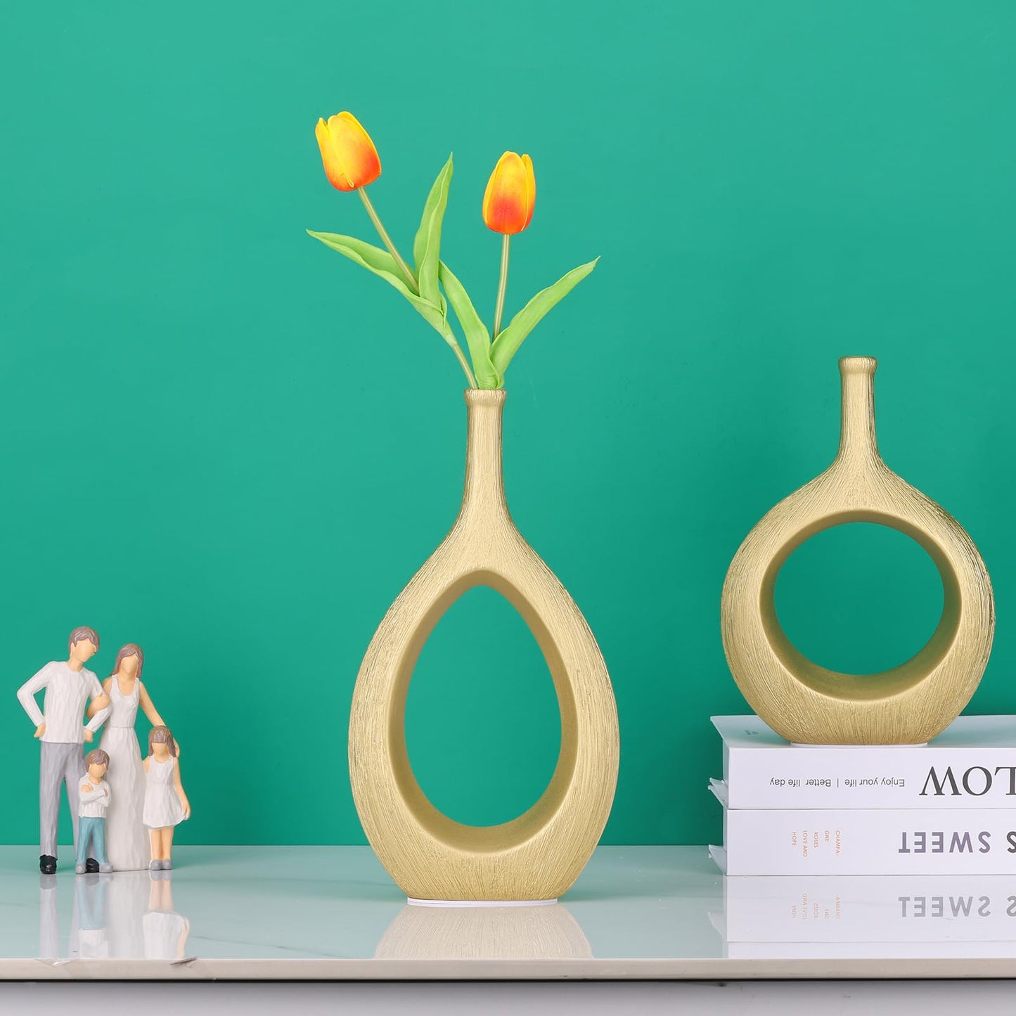Glossy Gold Ceramic Vase,2 pc