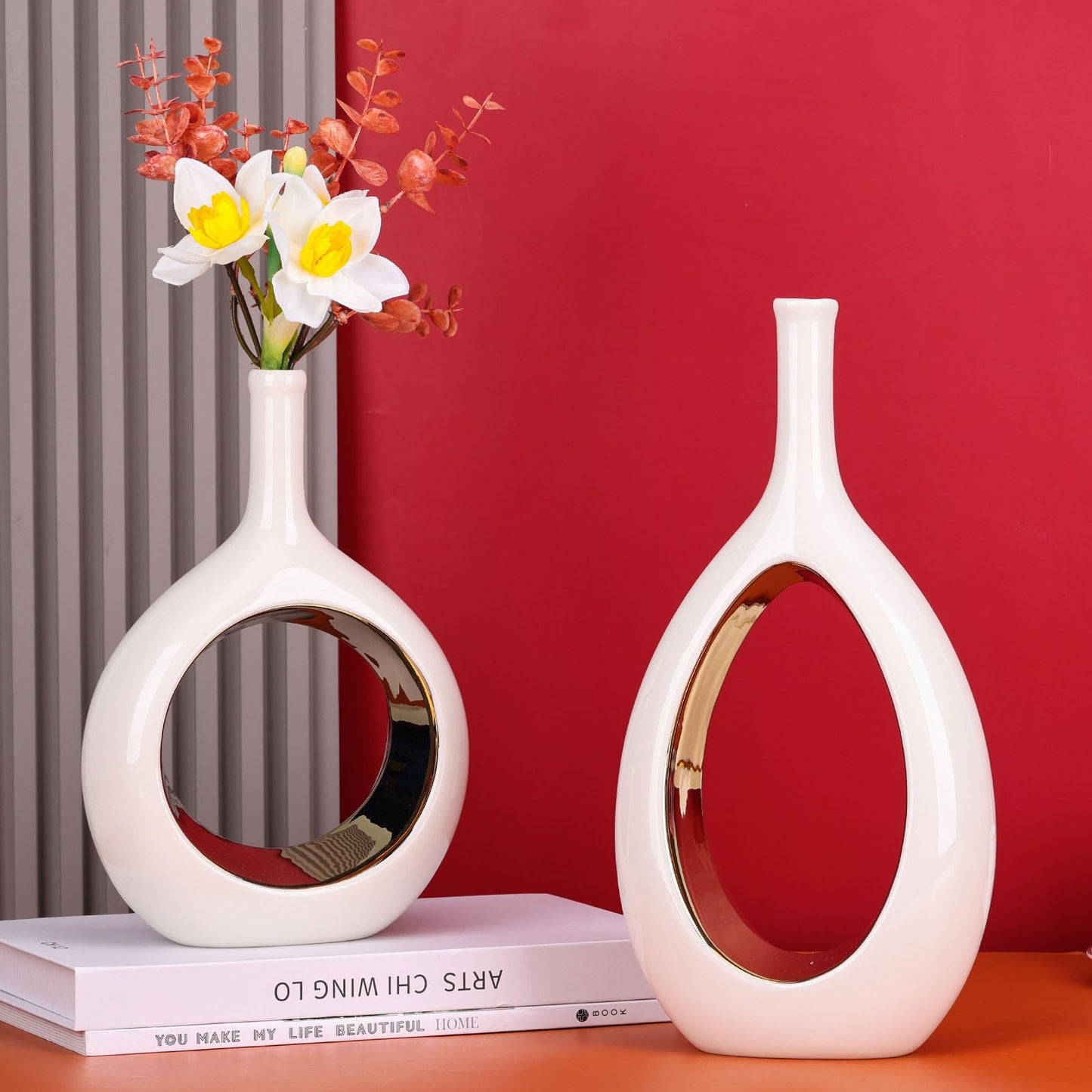 Glossy Gold Ceramic Vase,2 pc
