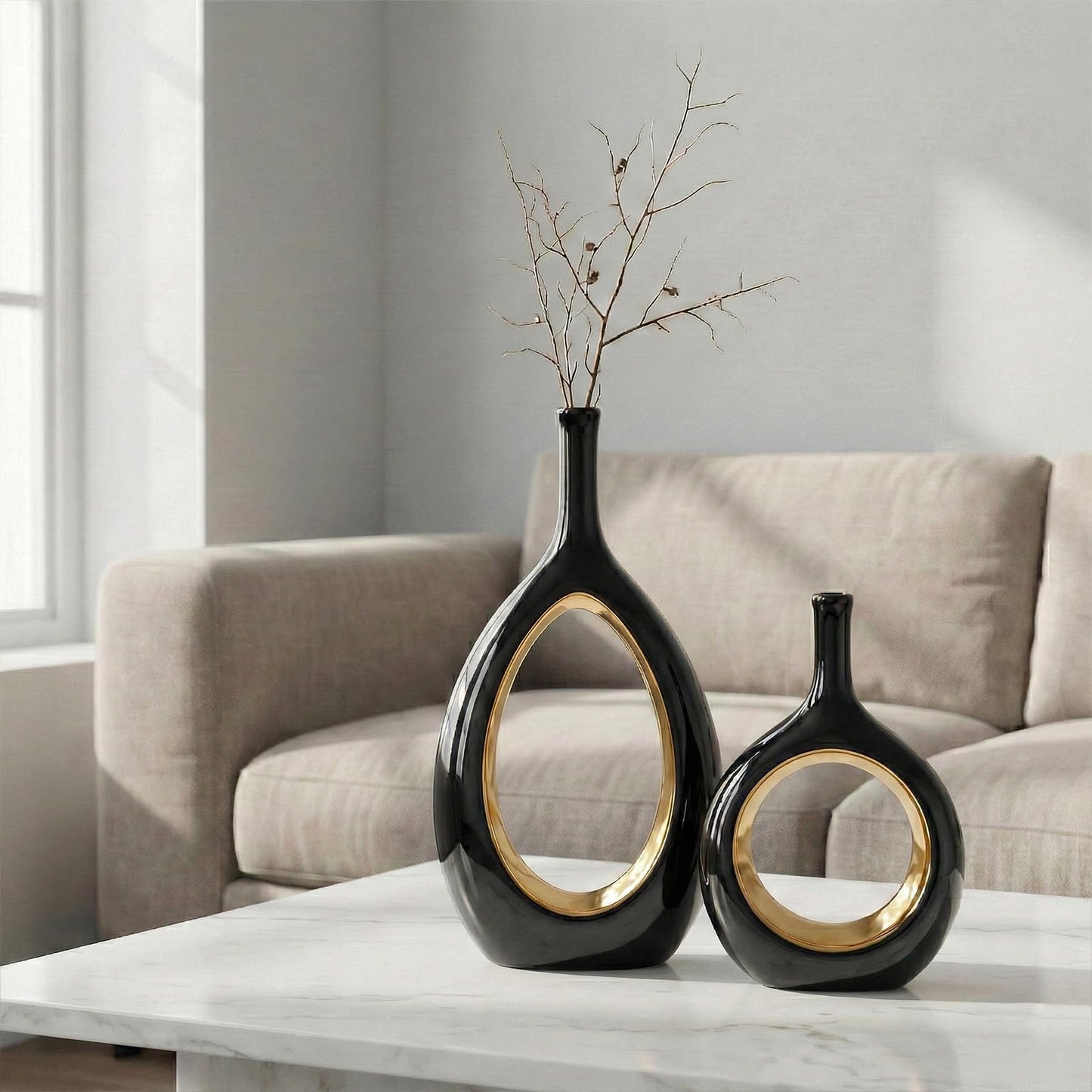 Glossy Gold Ceramic Vase,2 pc