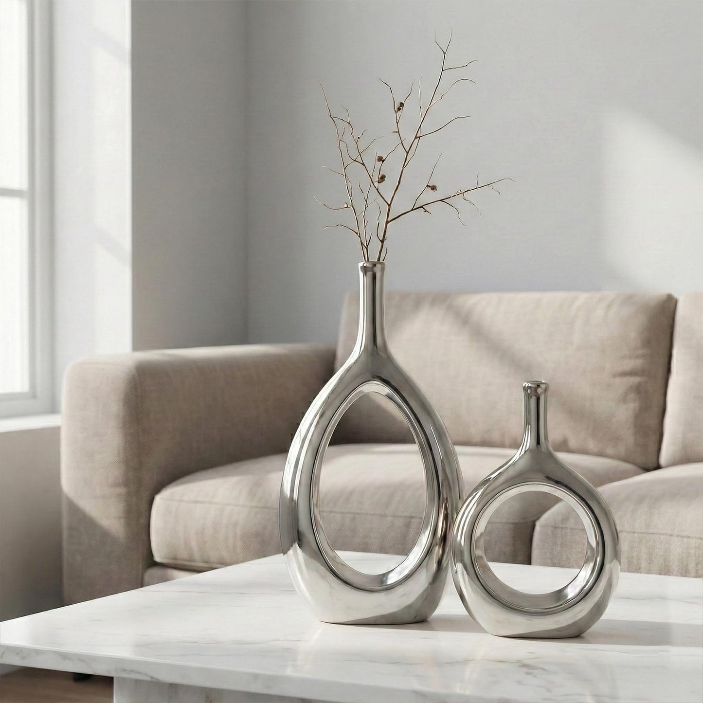 Glossy Gold Ceramic Vase,2 pc