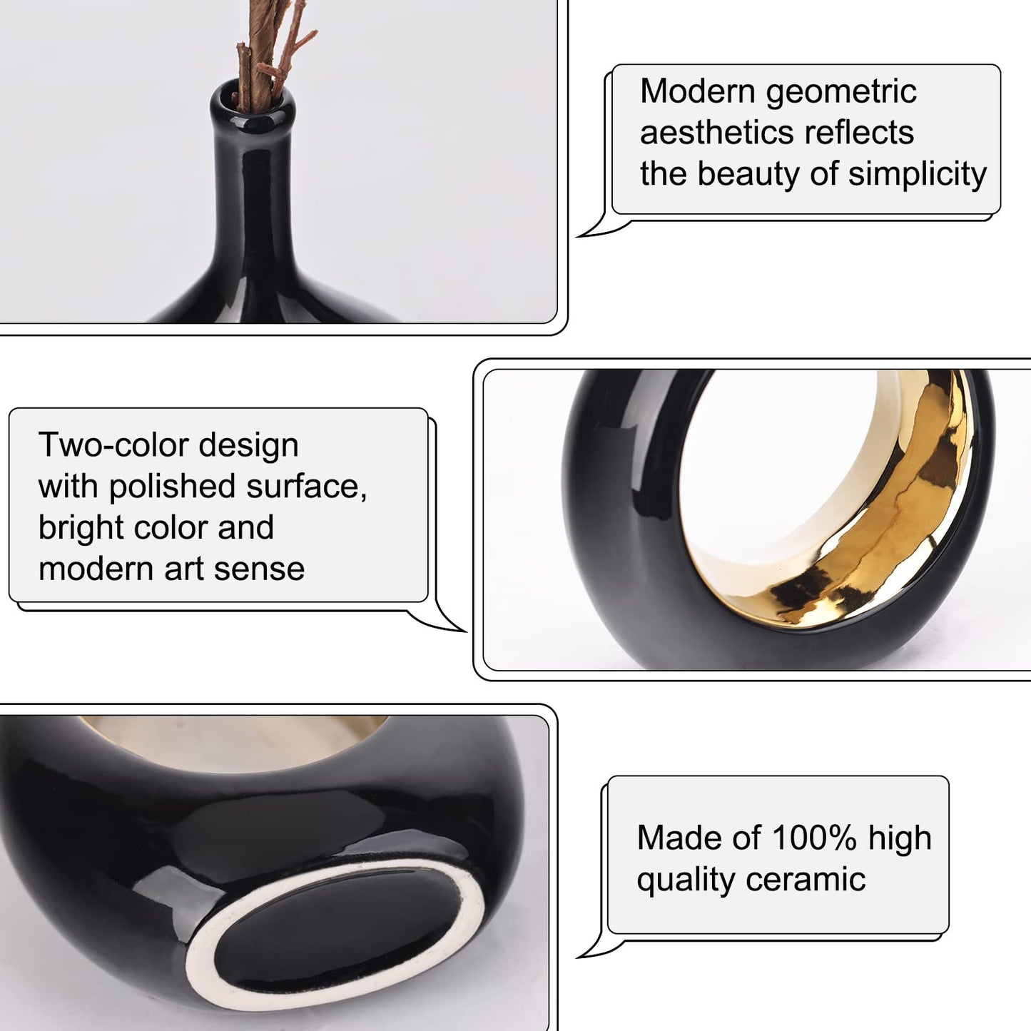 Glossy Gold Ceramic Vase,2 pc